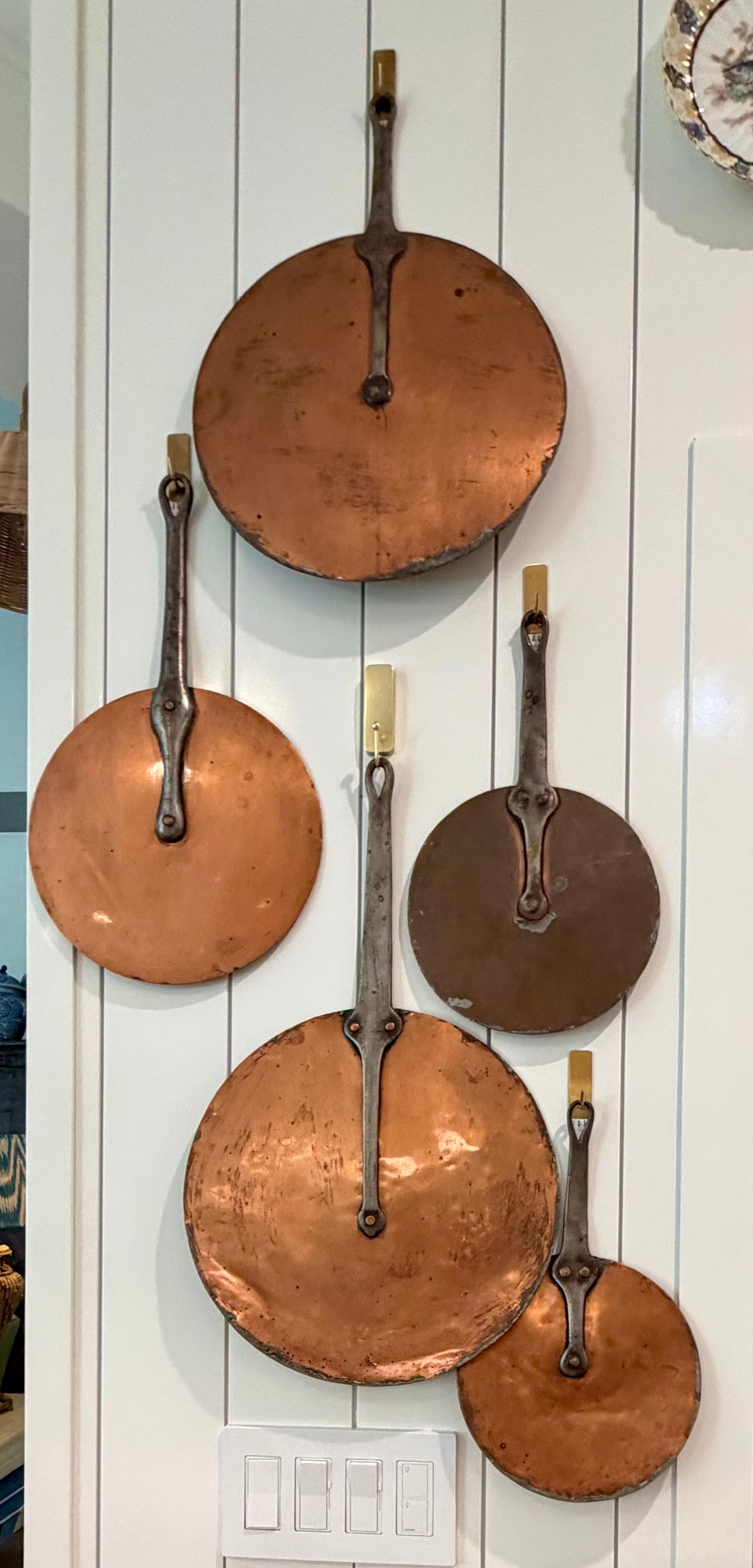 Antique French Copper Pot Lids — Set of Five