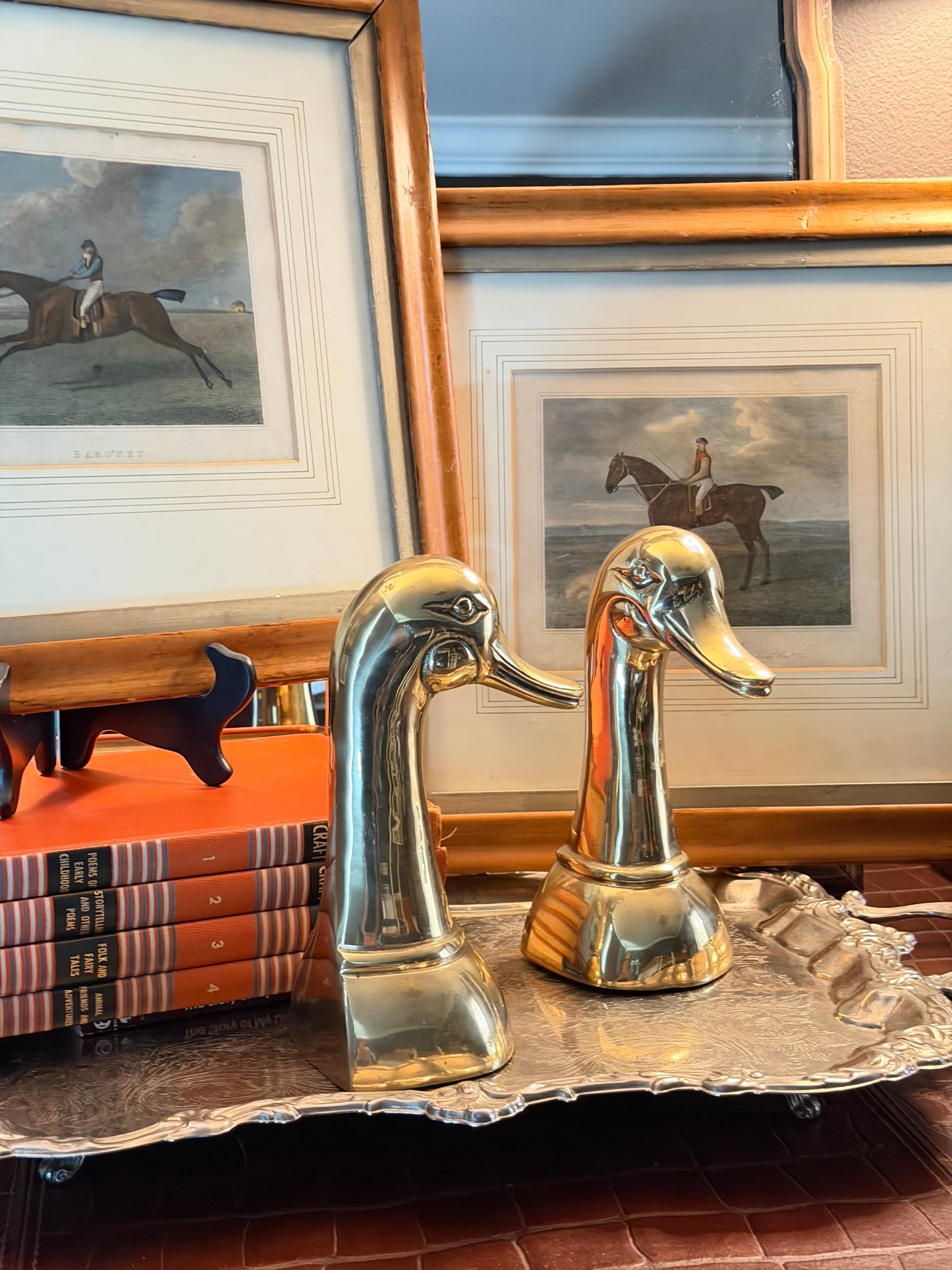 Vintage Heavy Brass Mallard Duck Bookends — Sarreid Style Pair