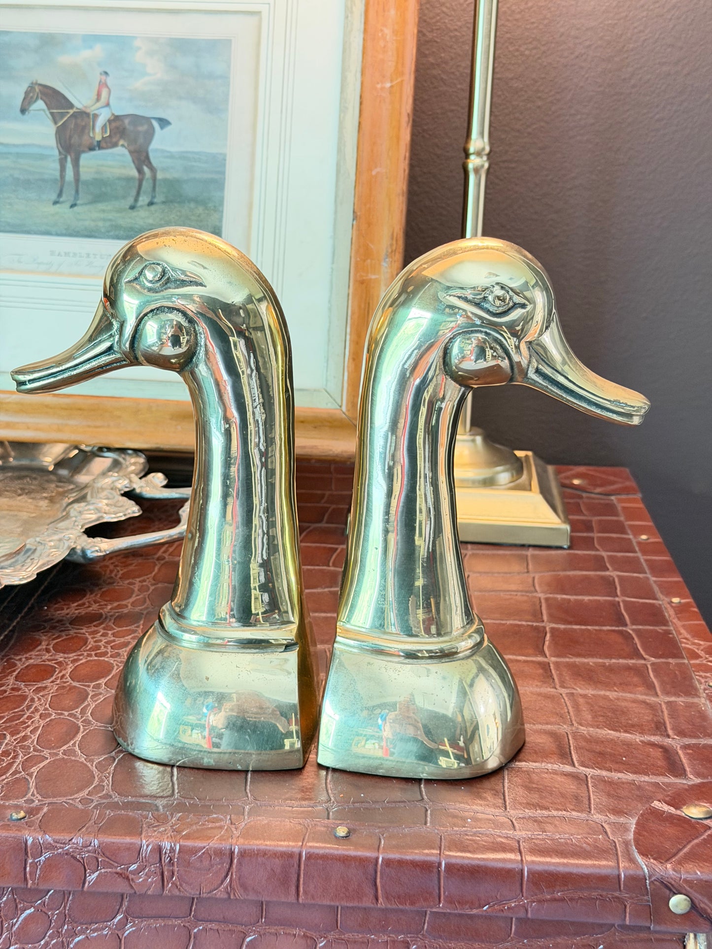 Vintage Heavy Brass Mallard Duck Bookends — Sarreid Style Pair