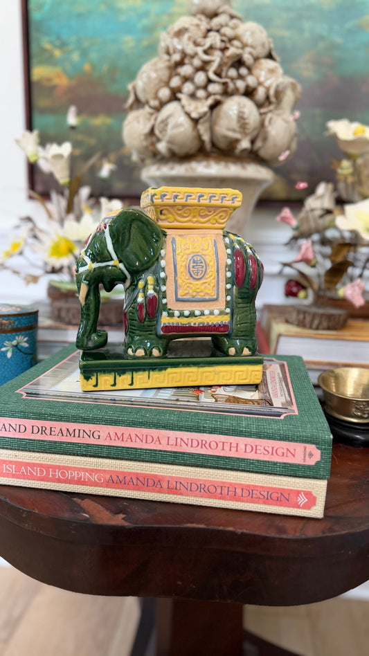 Vintage Chinoiserie Elephant Figurine | Palm Beach Style Decorative Accent