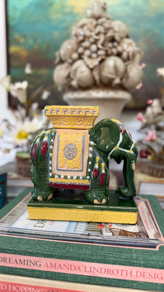 Vintage Chinoiserie Elephant Figurine | Palm Beach Style Decorative Accent