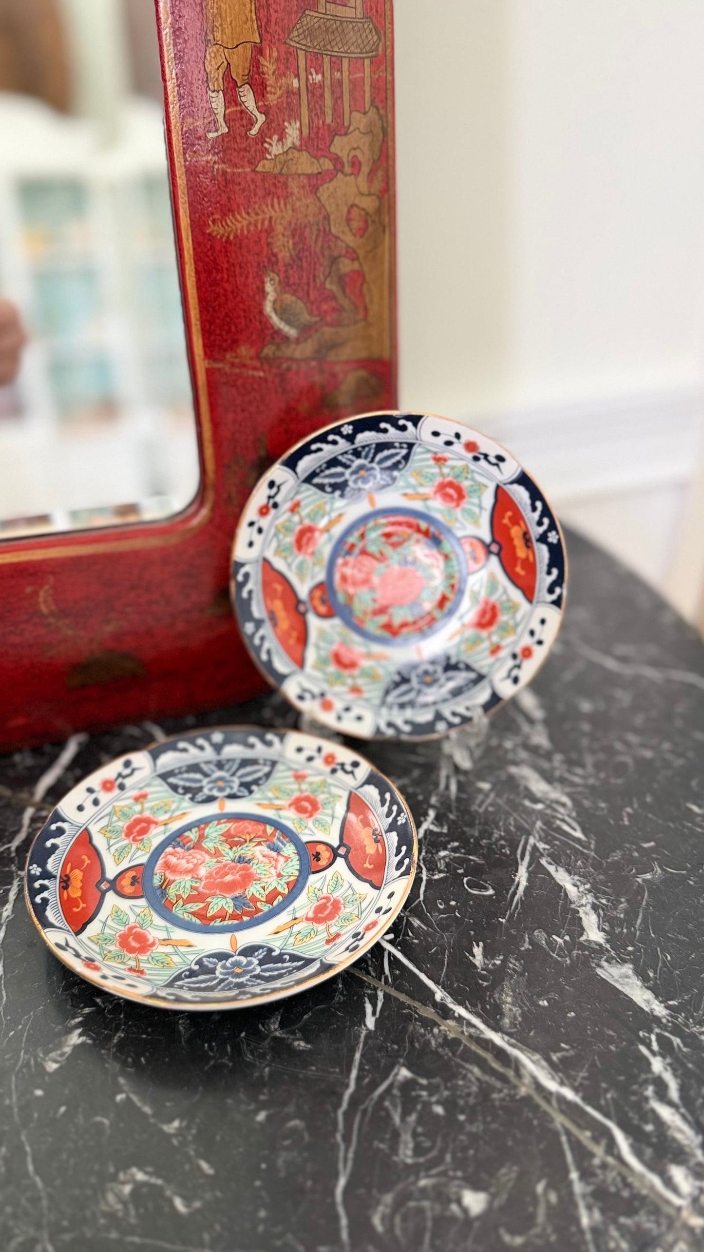 Pair of Gump's Kiku Coupe Plates, Made in Japan