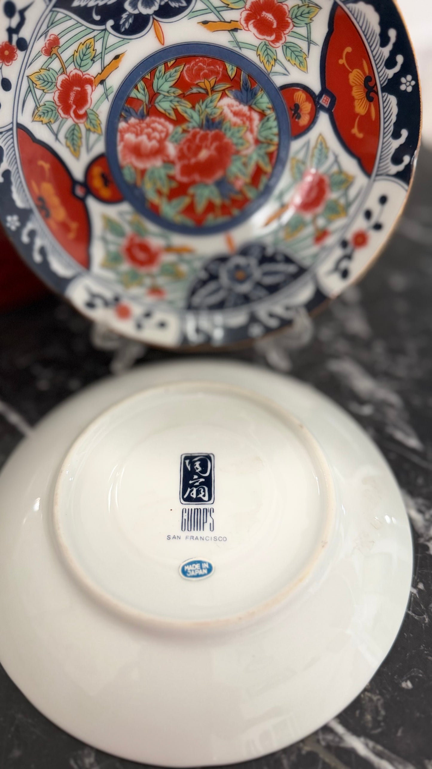 Pair of Gump's Kiku Coupe Plates, Made in Japan