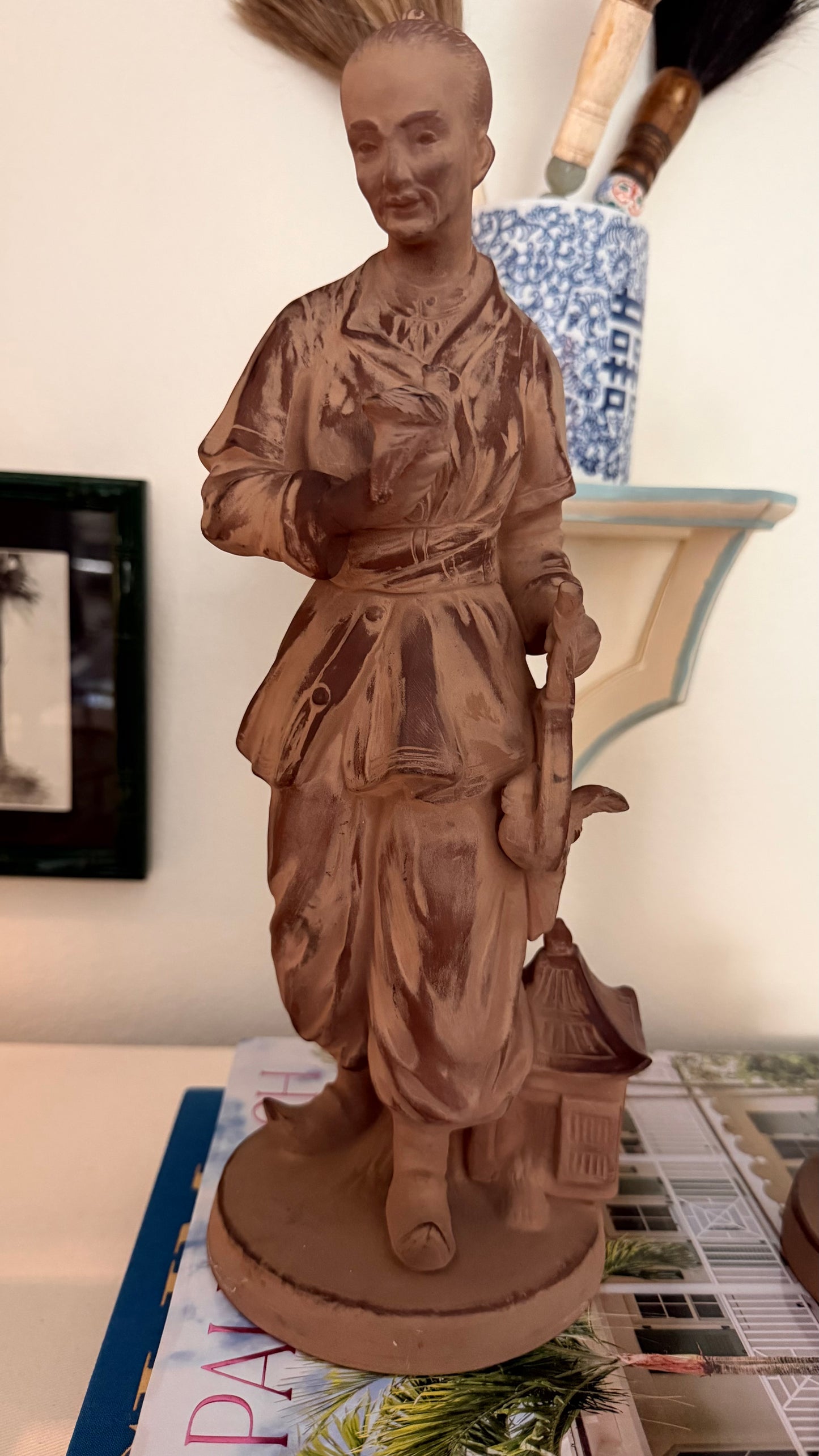 Pair of Unmarked Chapman Chinoiserie Terra Cotta Figural Sculptures