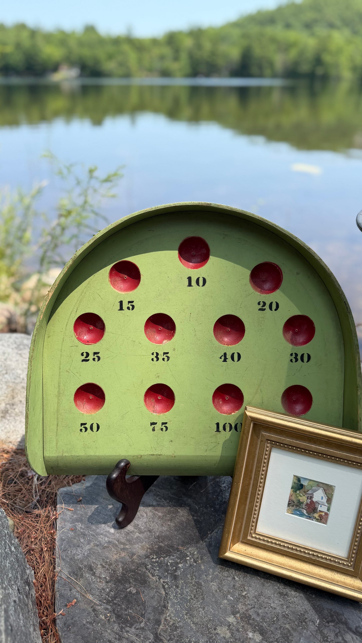 Vintage Painted Wooden Tabletop Skee-Ball Game Board