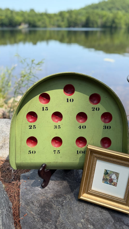 Vintage Painted Wooden Tabletop Skee-Ball Game Board