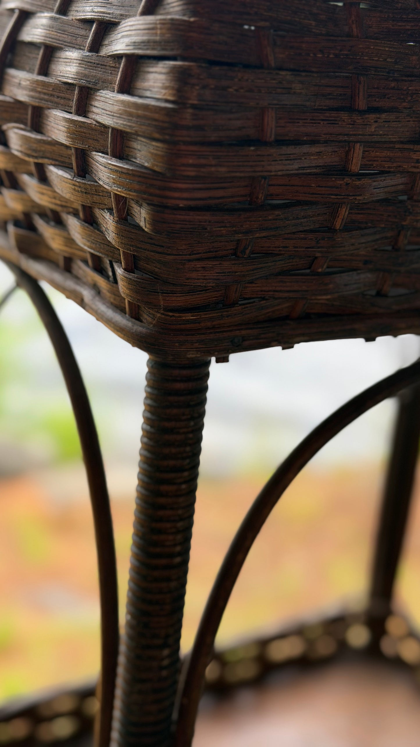Antique Wicker Sewing Basket on Stand with Domed Lid