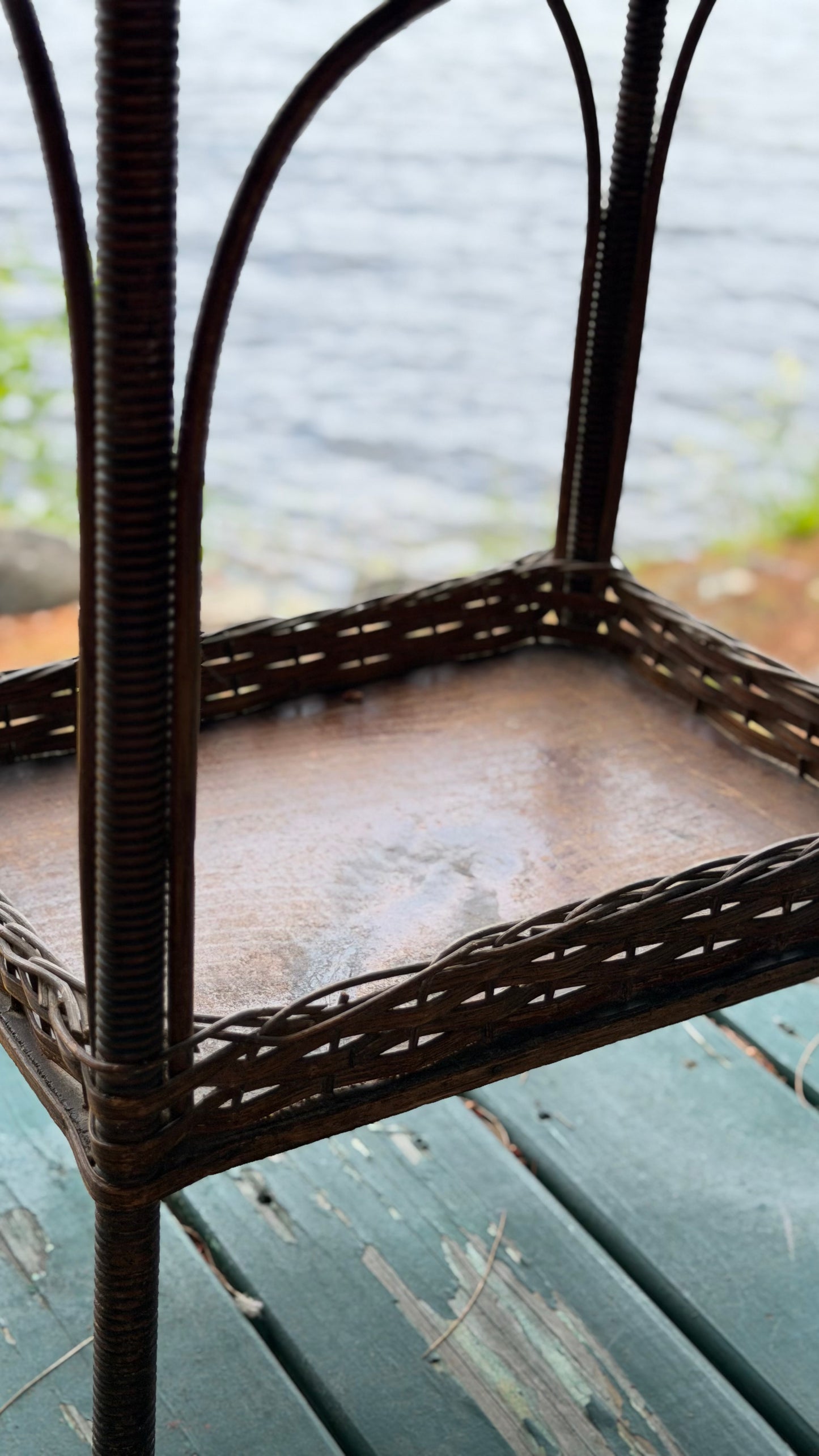Antique Wicker Sewing Basket on Stand with Domed Lid
