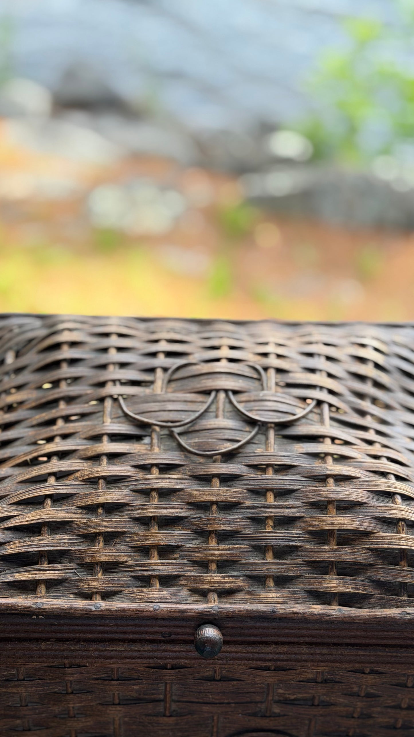Antique Wicker Sewing Basket on Stand with Domed Lid