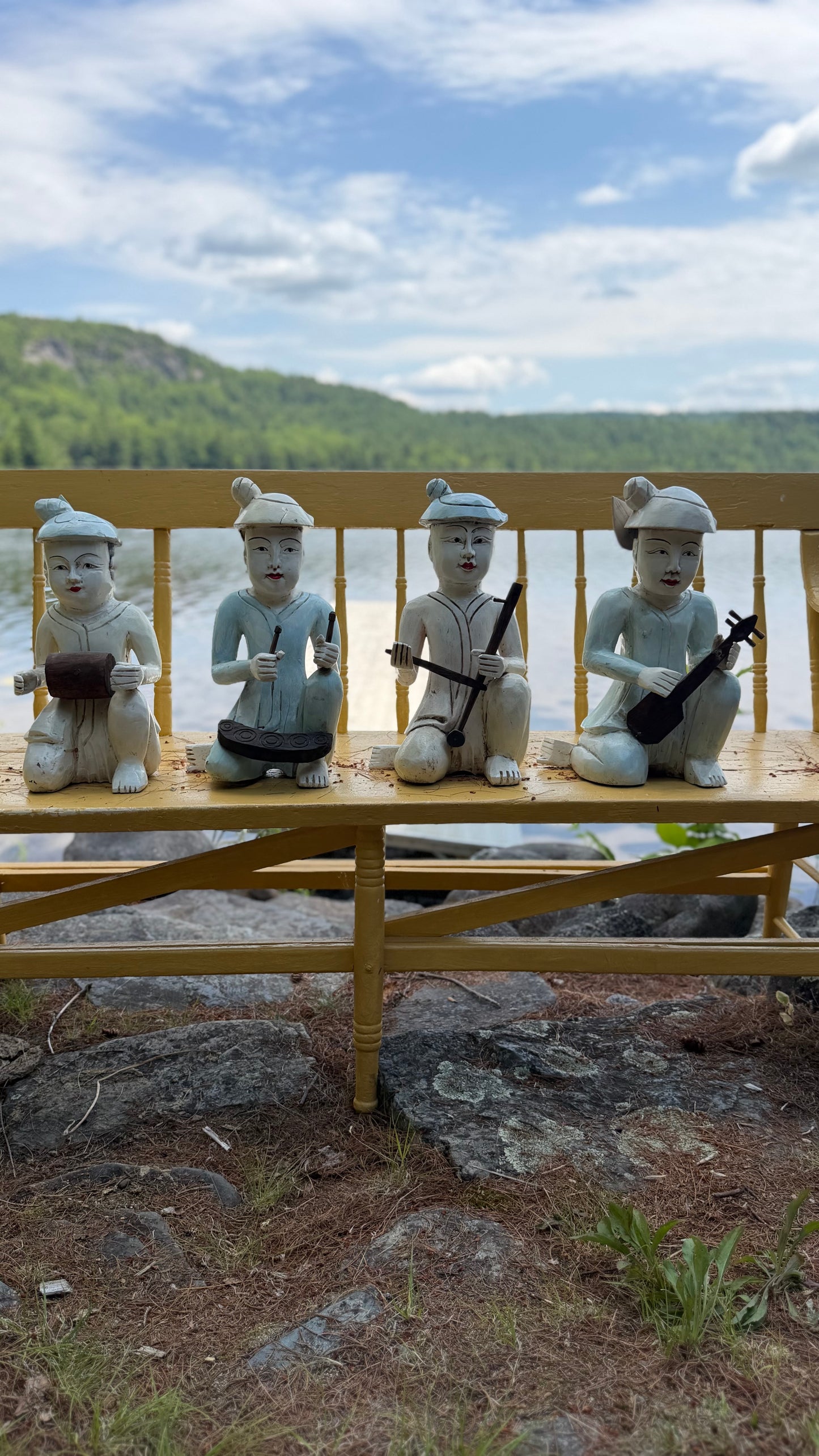 Set of Four Vintage Thai Hand-Carved Wooden Musician Figures