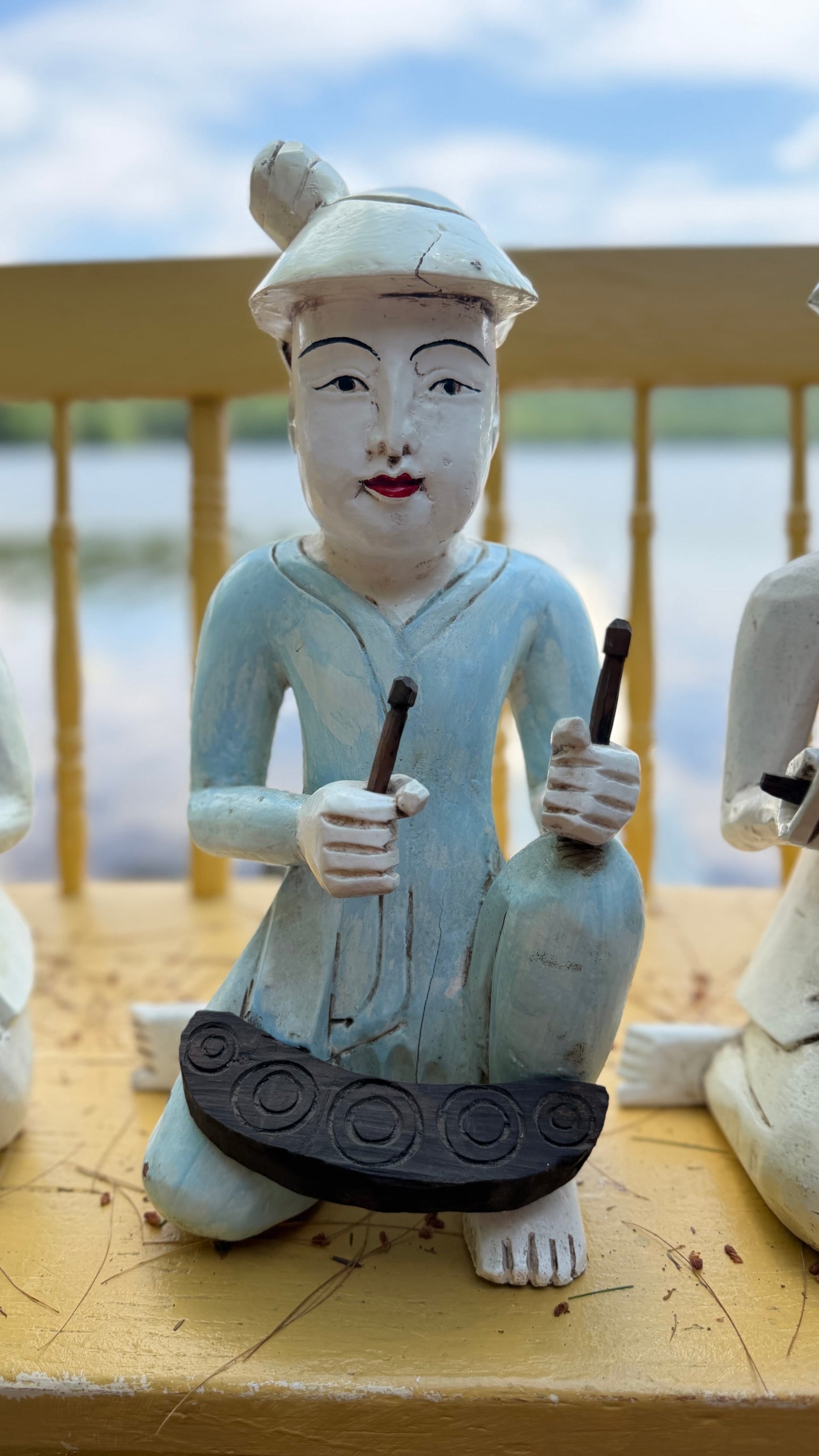 Set of Four Vintage Thai Hand-Carved Wooden Musician Figures