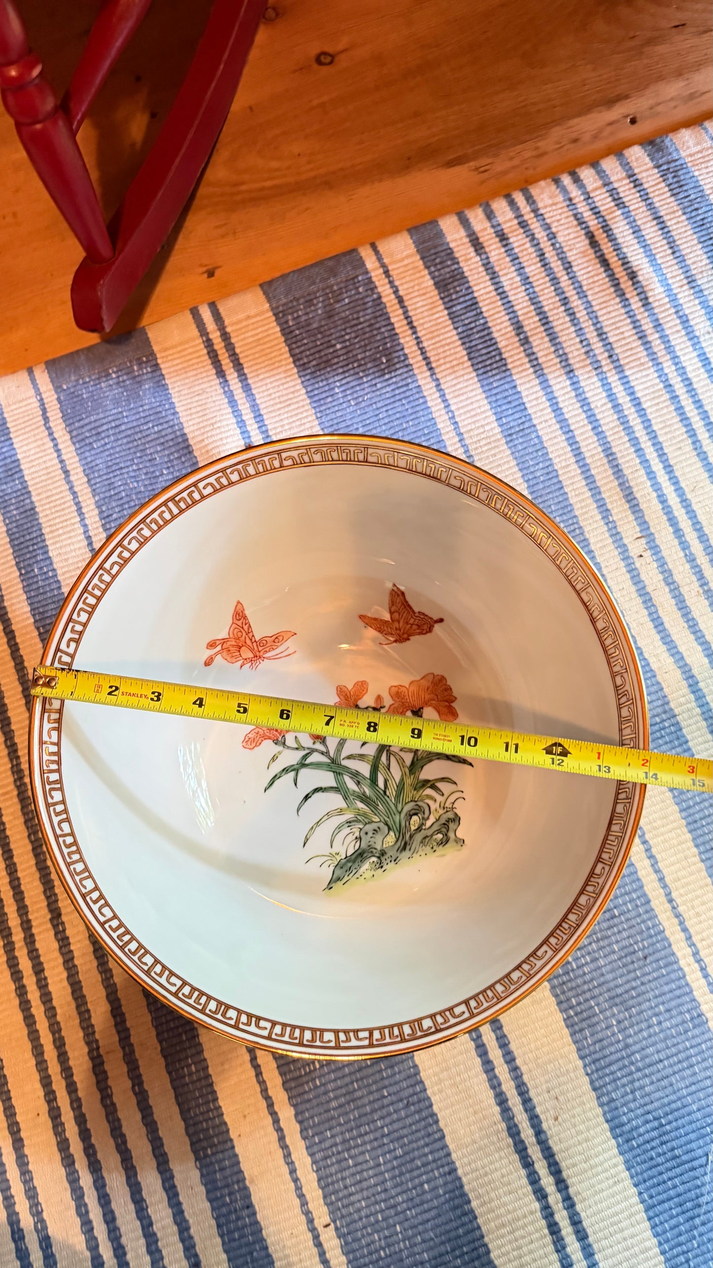 Large Vintage Mottahedeh Bird & Butterfly Porcelain Punch Bowl