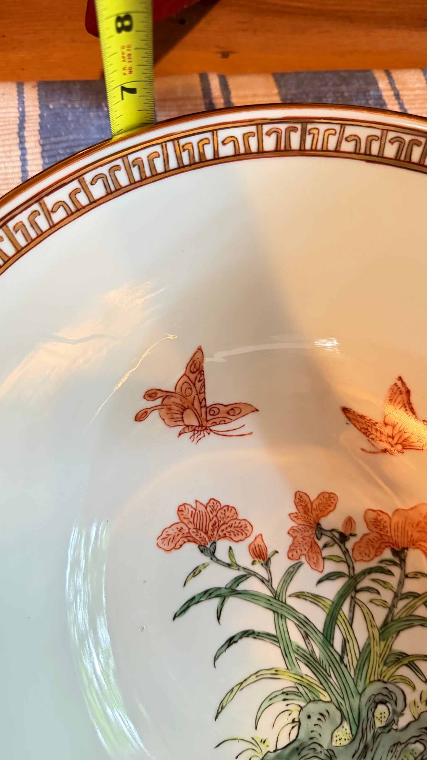 Large Vintage Mottahedeh Bird & Butterfly Porcelain Punch Bowl