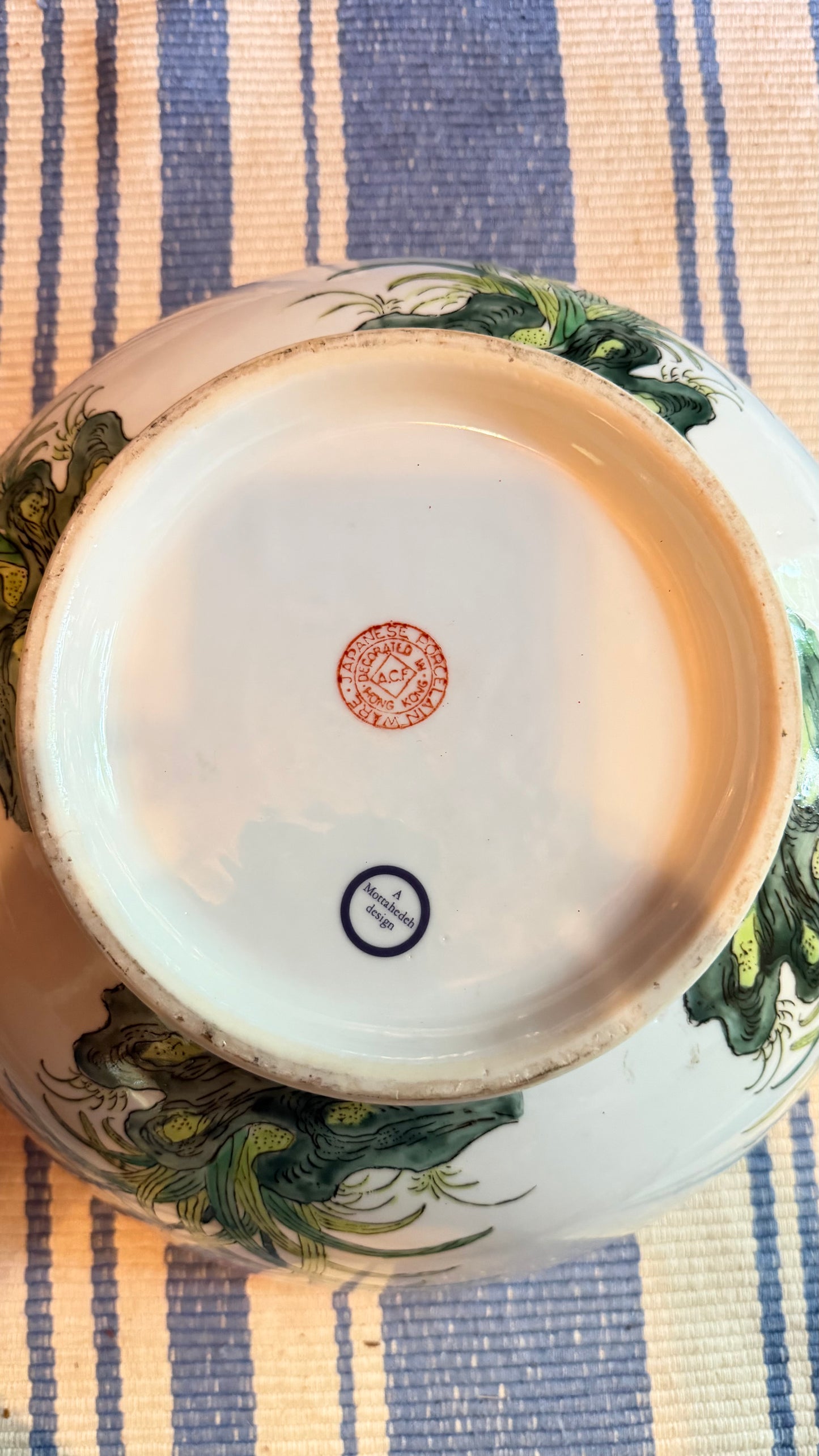 Large Vintage Mottahedeh Bird & Butterfly Porcelain Punch Bowl