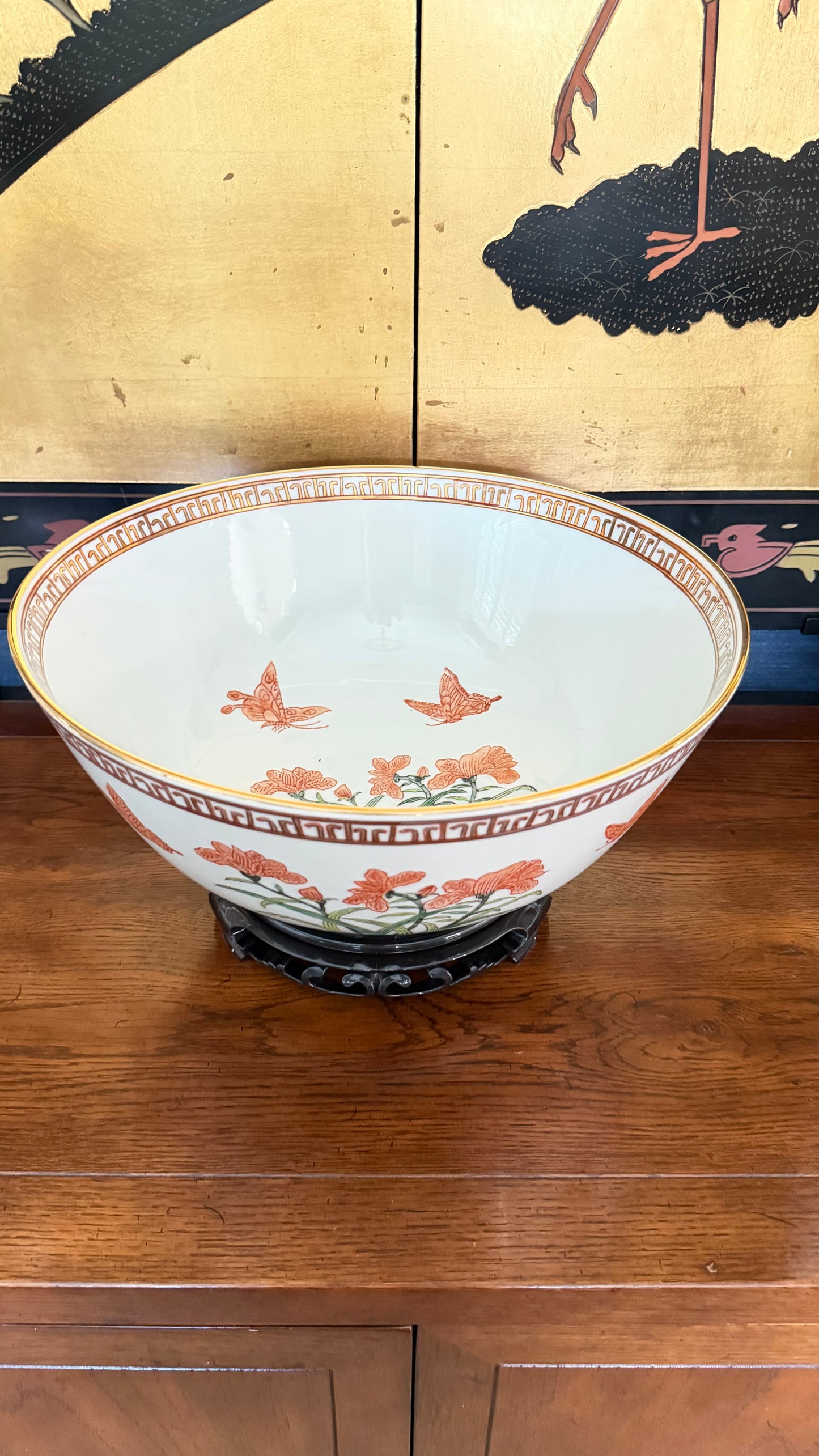 Rare Circa-1970s Mottahedeh Bird & Butterfly Porcelain Punch Bowl