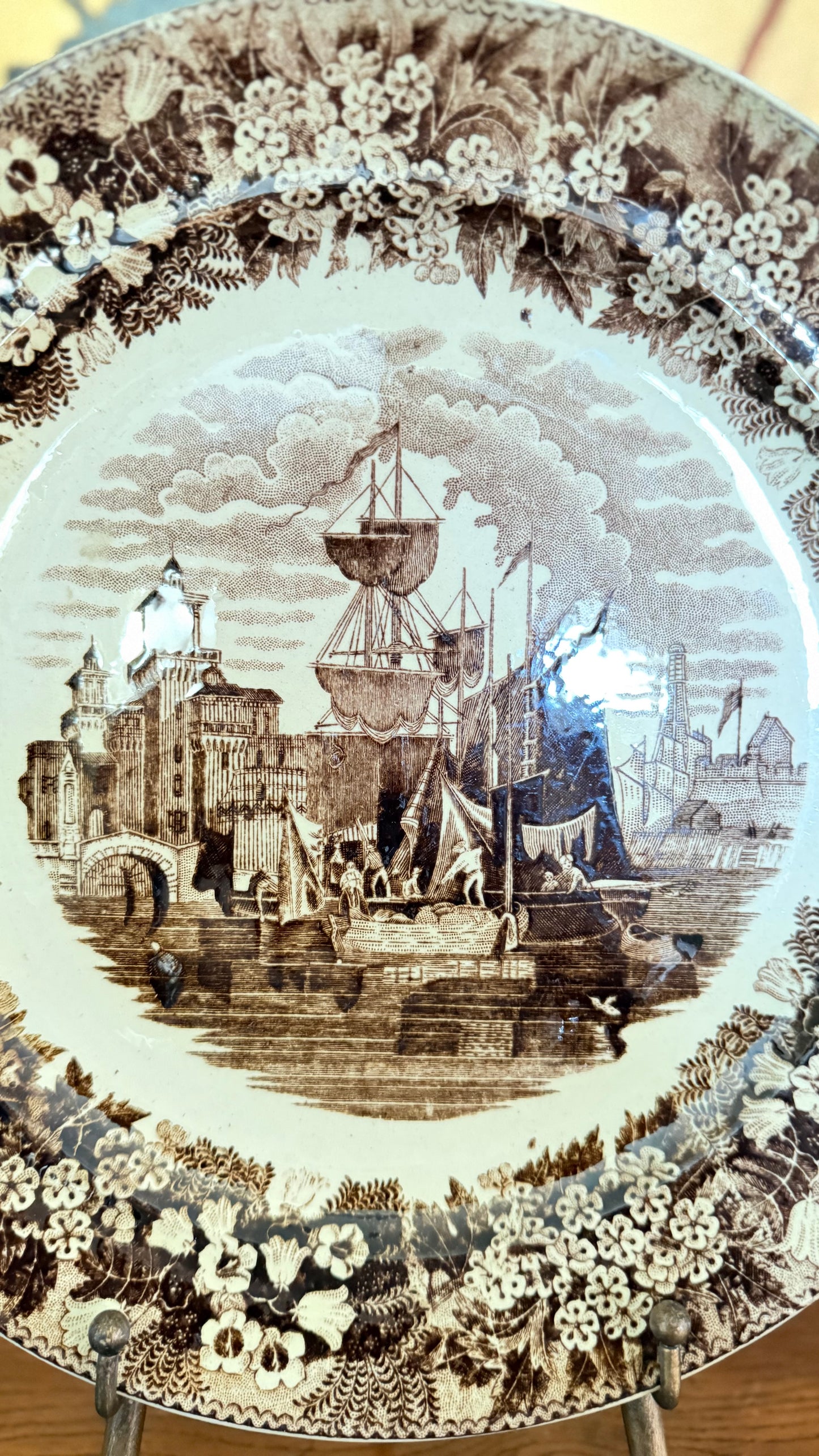 Antique Andrea Galvani Pordenone Ferrara Brown Transferware Platter