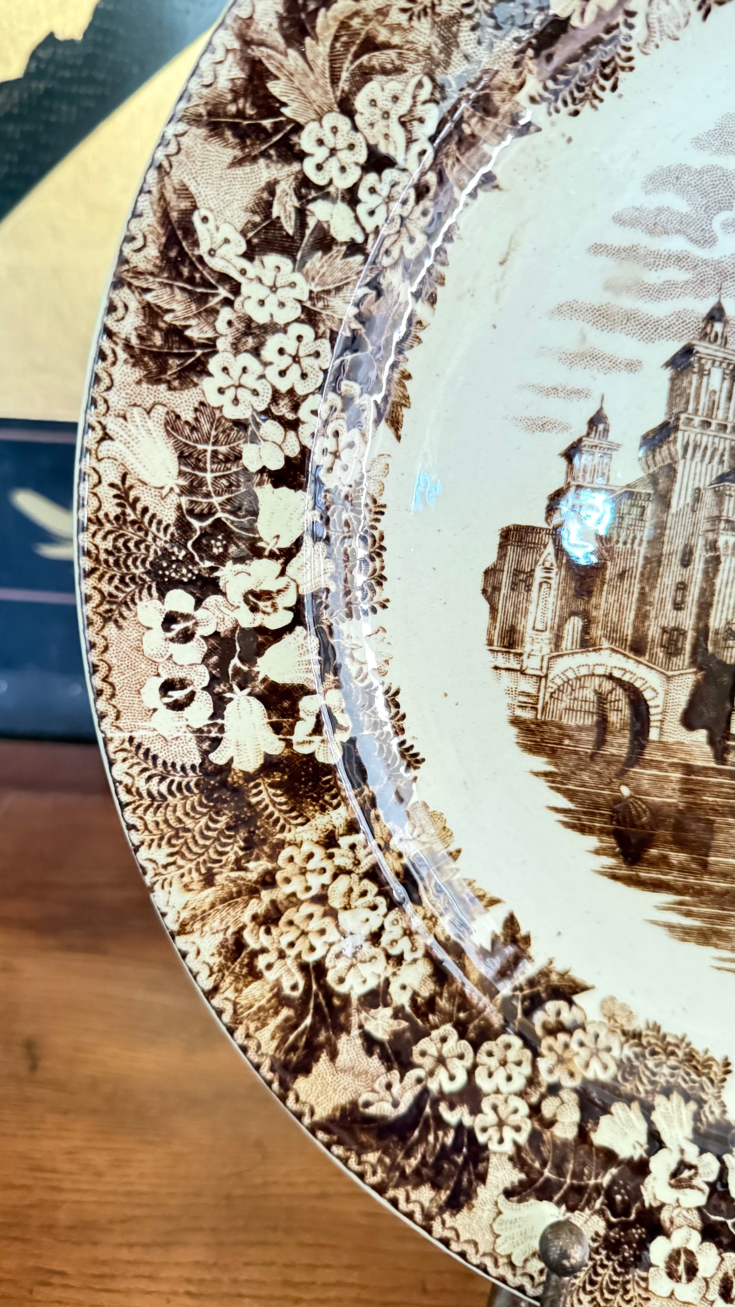 Antique Andrea Galvani Pordenone Ferrara Brown Transferware Platter