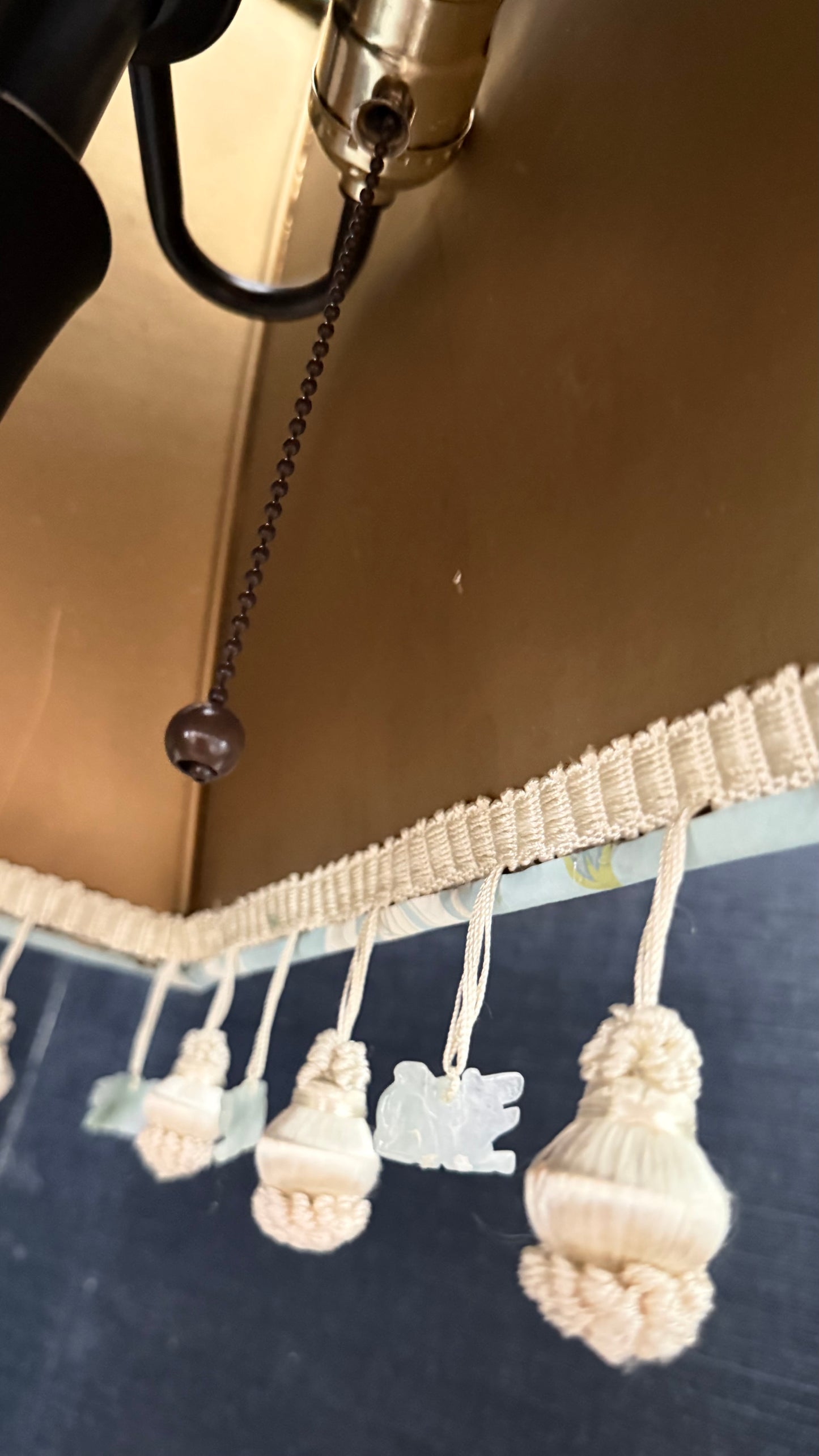 Custom Scalamandré Jardin de Chine Ciel Pagoda Lampshade with Fu Dog Trim