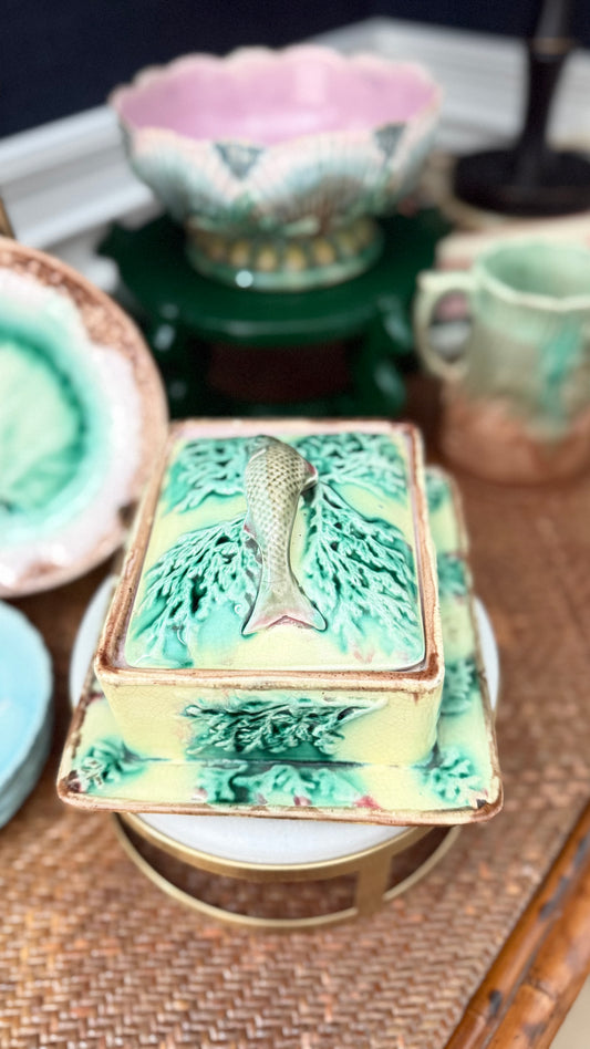 Antique Victorian Majolica Sardine Box — Attributed to George Jones