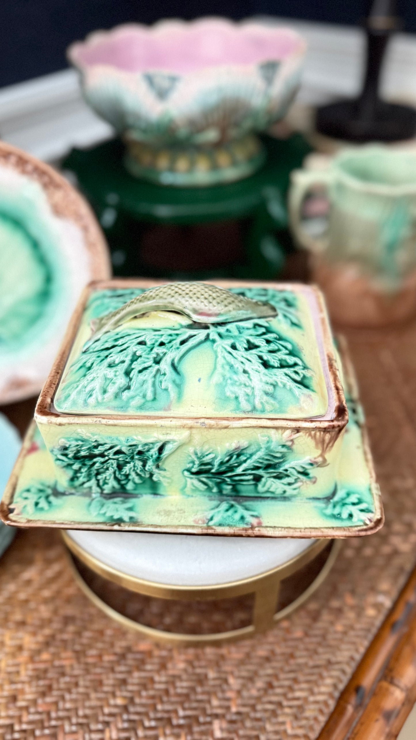 Antique Victorian Majolica Sardine Box — Attributed to George Jones