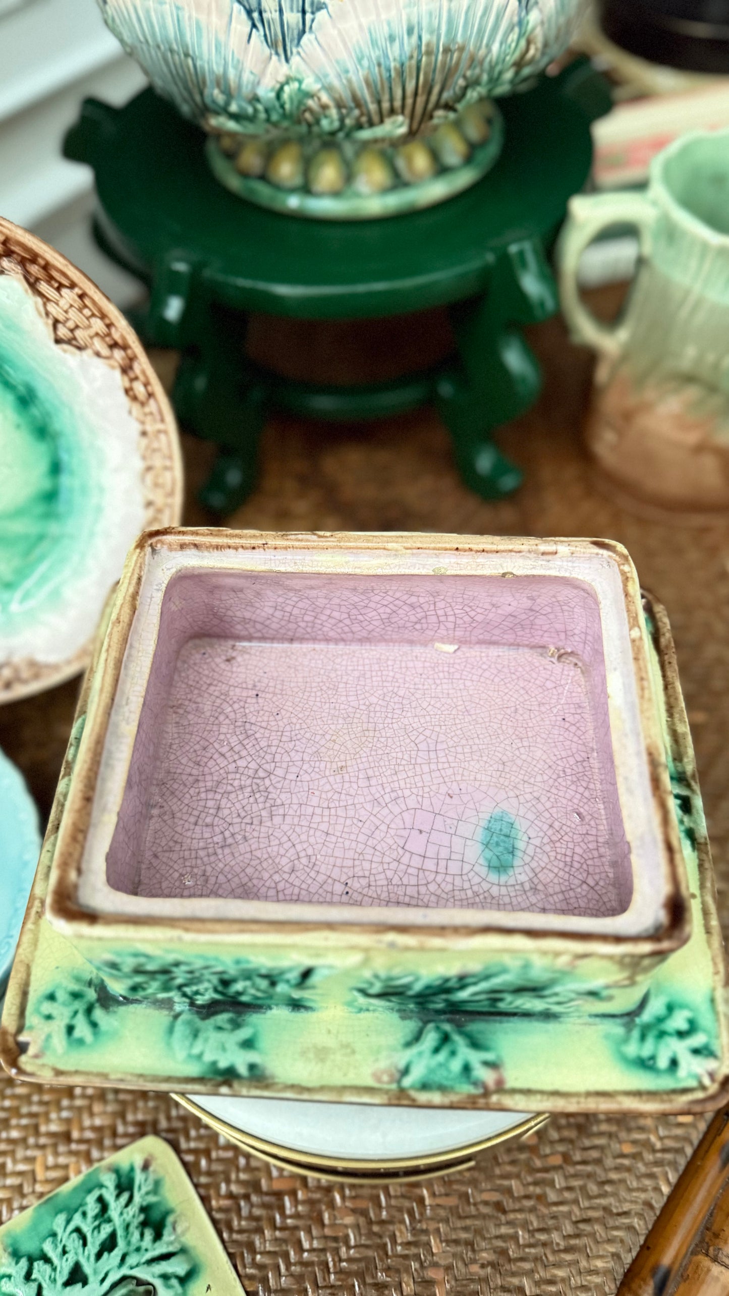 Antique Victorian Majolica Sardine Box — Attributed to George Jones