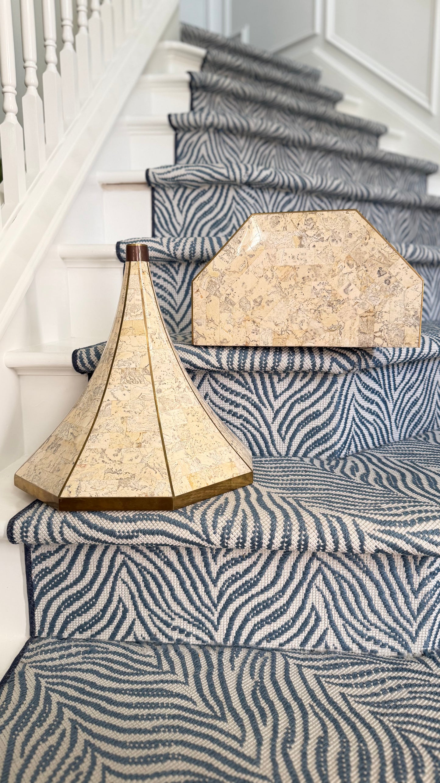 Pair of Substantial Maitland-Smith Tessellated Stone and Brass Wall Brackets