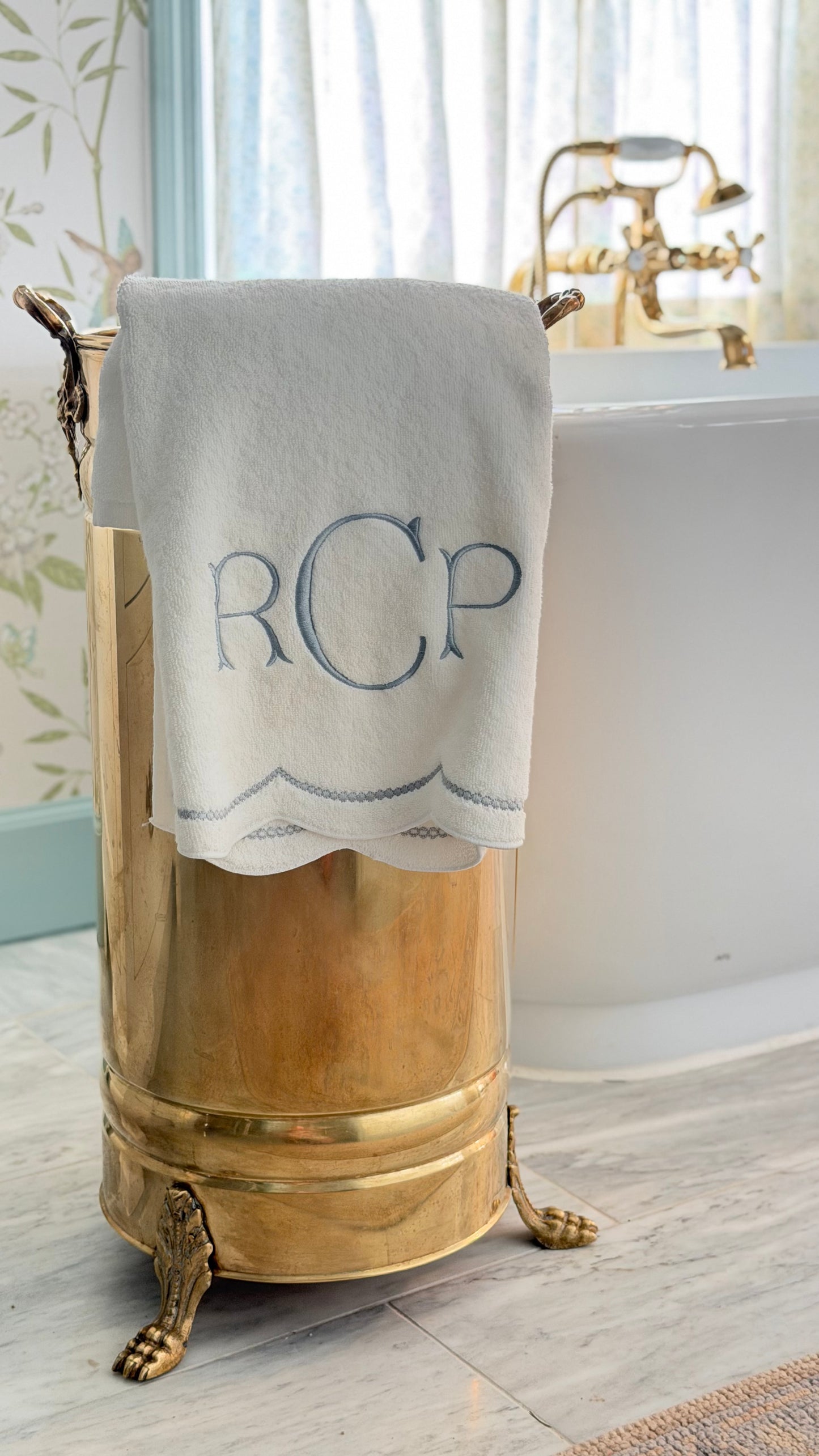 Antique Regency Revival Brass Umbrella Stand with Paw Feet, Circa 1900–1950