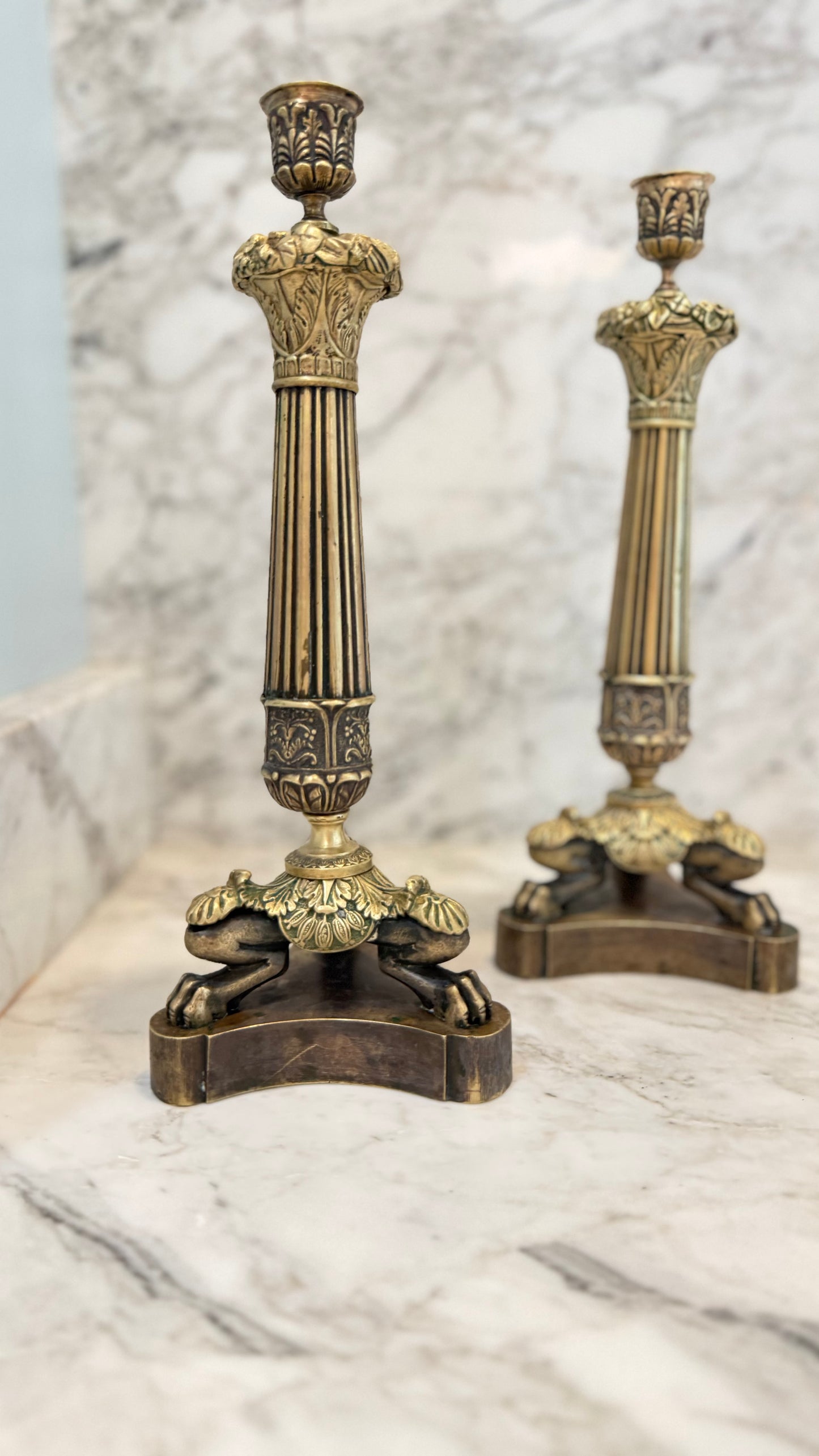 Pair of Antique French Louis-Philippe Bronze Candlesticks, Circa 1830–1850