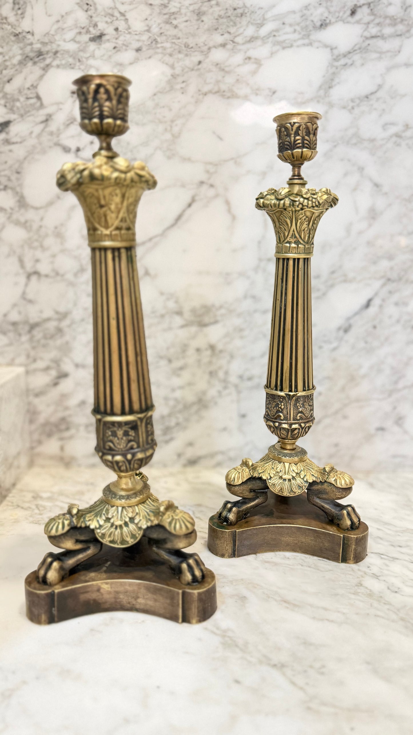 Pair of Antique French Louis-Philippe Bronze Candlesticks, Circa 1830–1850