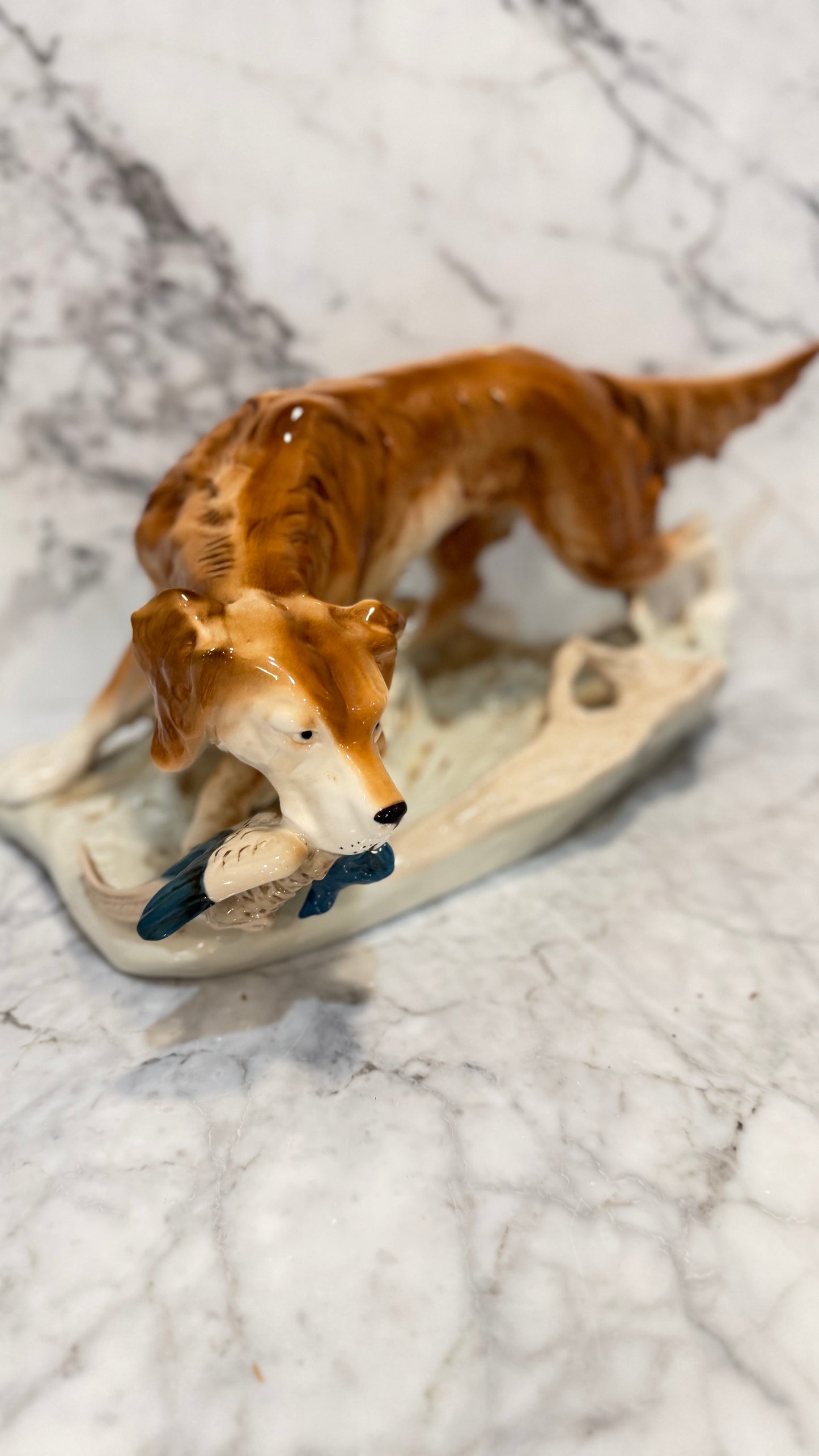Very Large Royal Dux Bohemia Retriever with Pheasant Figurine