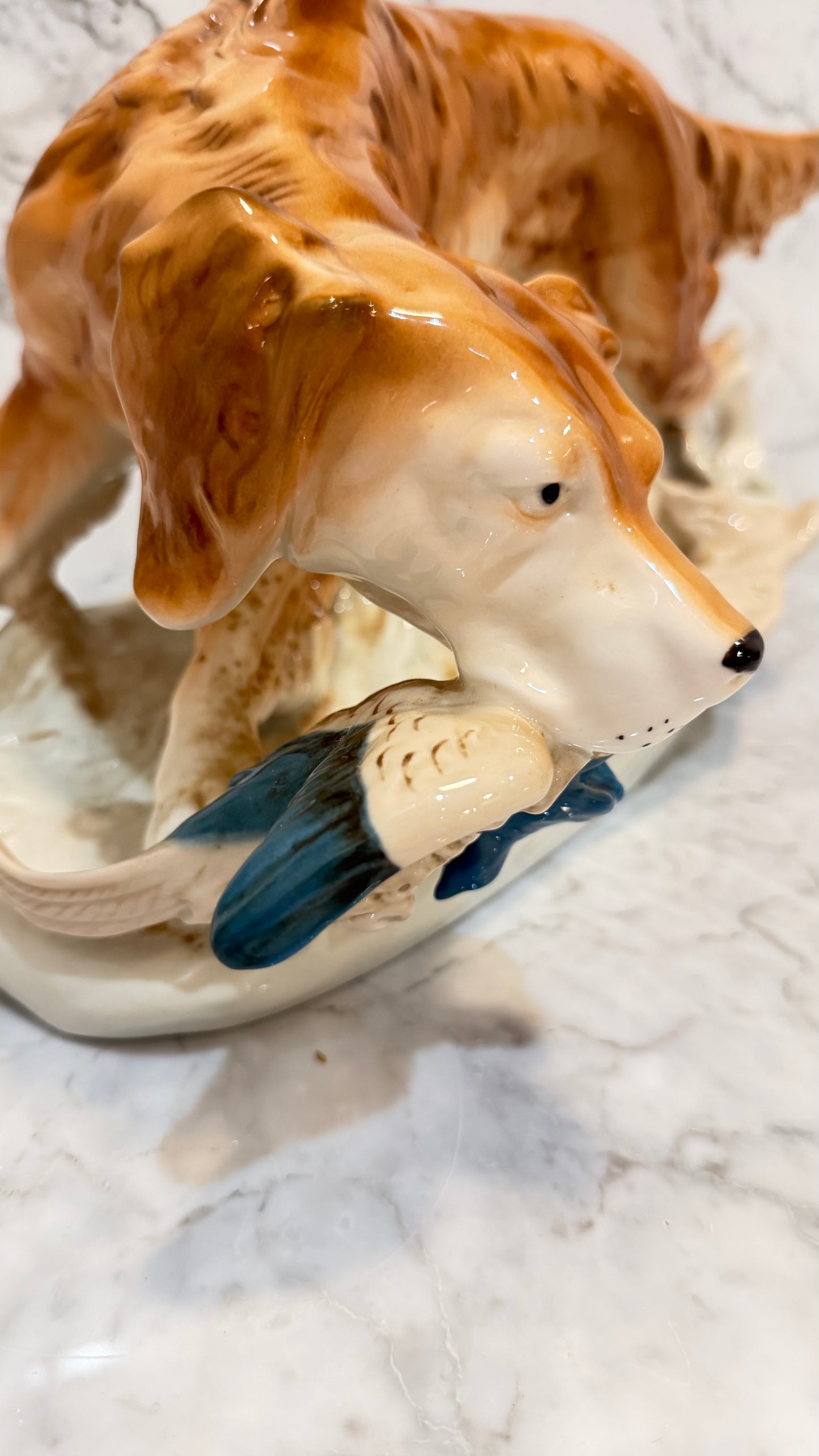 Very Large Royal Dux Bohemia Retriever with Pheasant Figurine