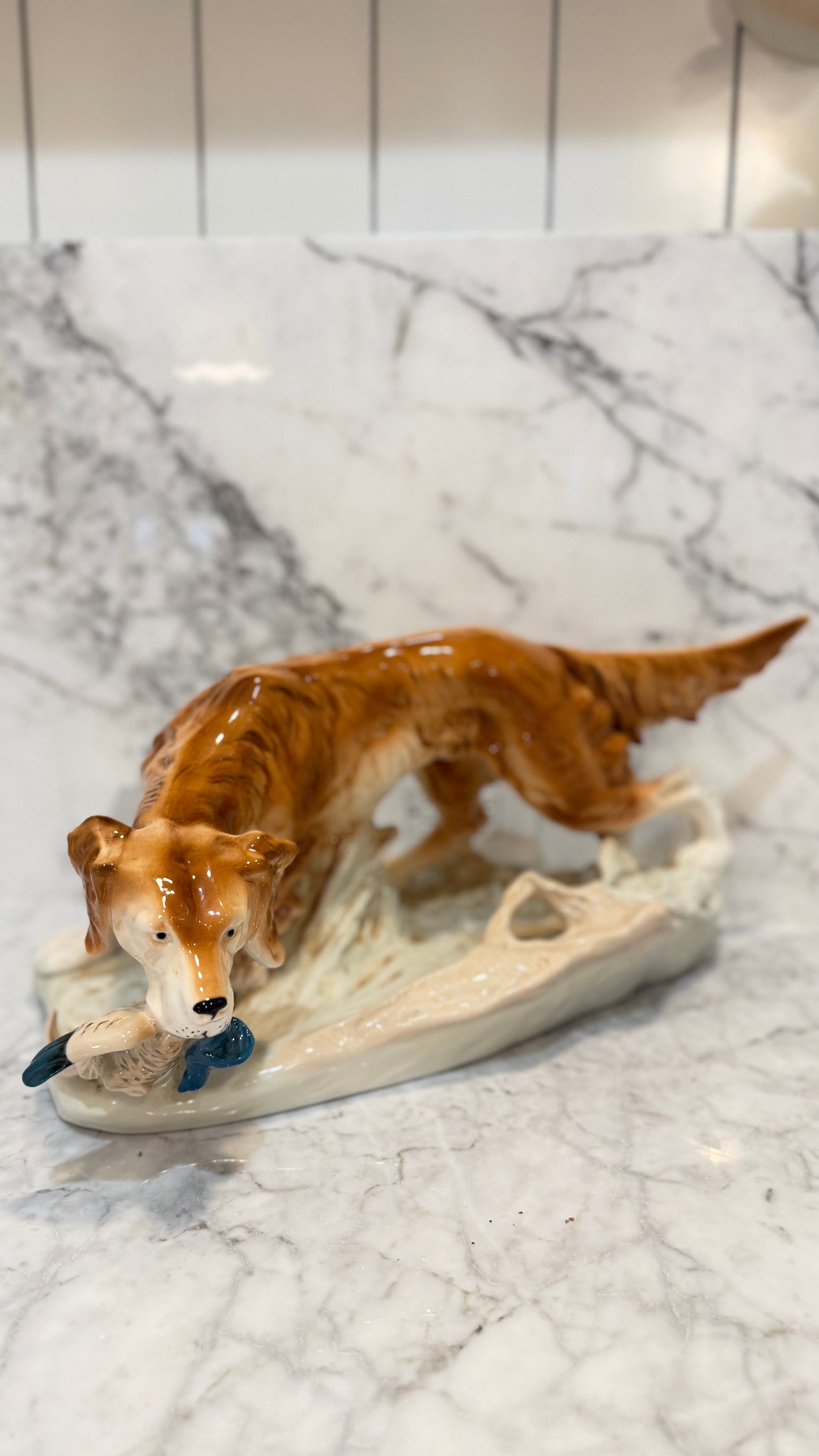 Very Large Royal Dux Bohemia Retriever with Pheasant Figurine