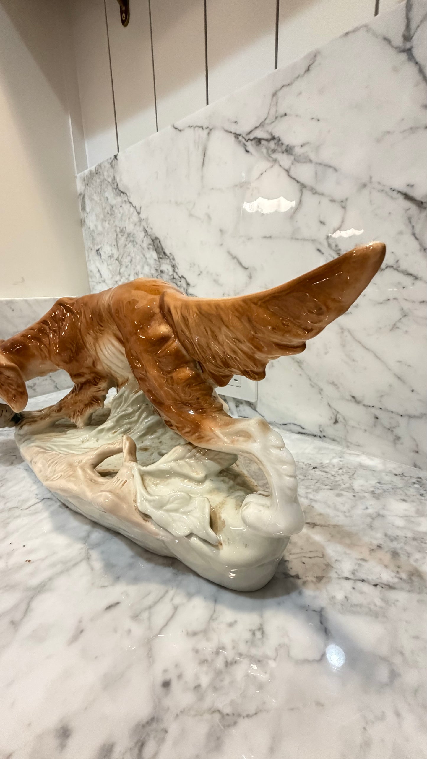 Very Large Royal Dux Bohemia Retriever with Pheasant Figurine