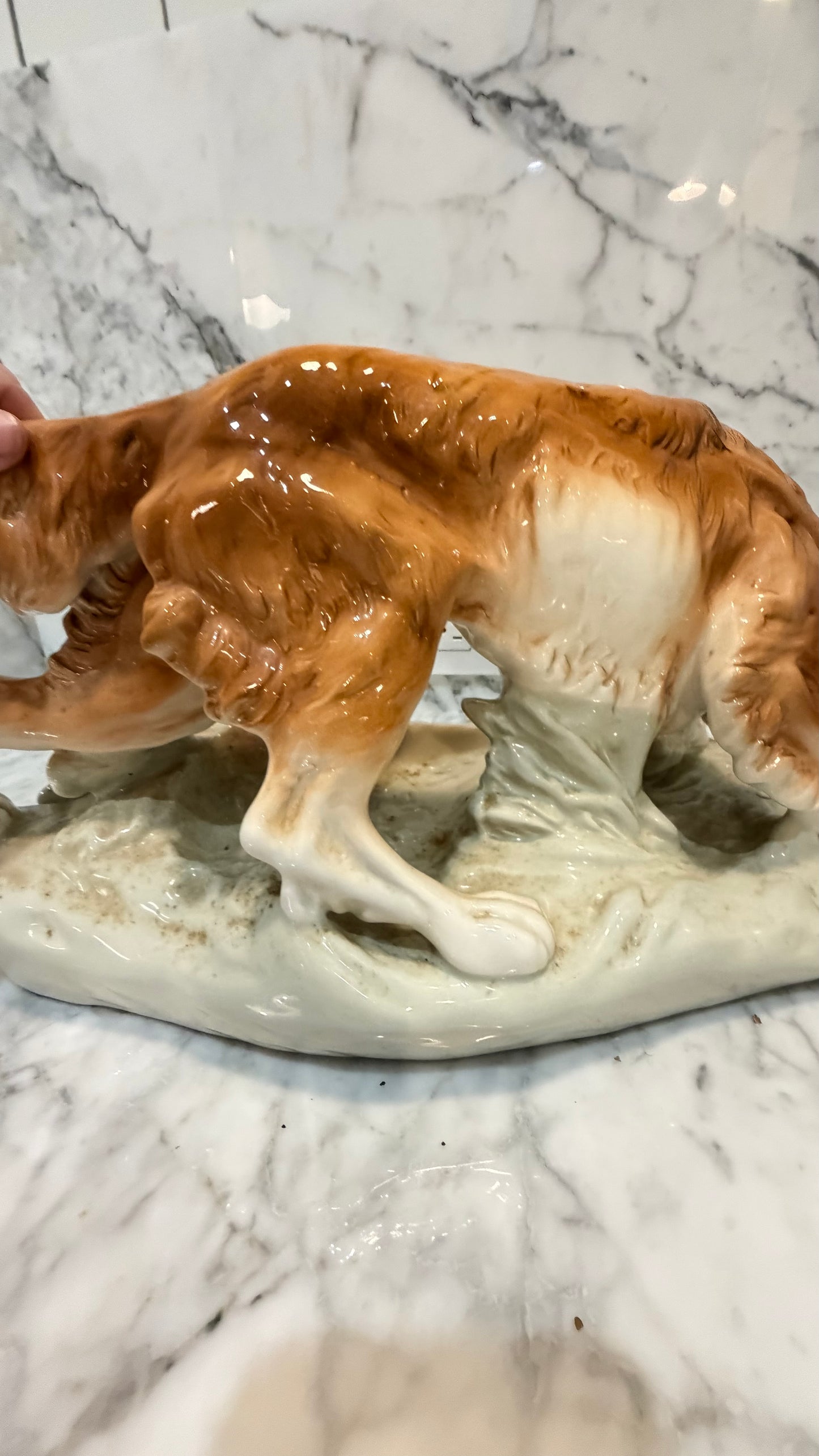 Very Large Royal Dux Bohemia Retriever with Pheasant Figurine