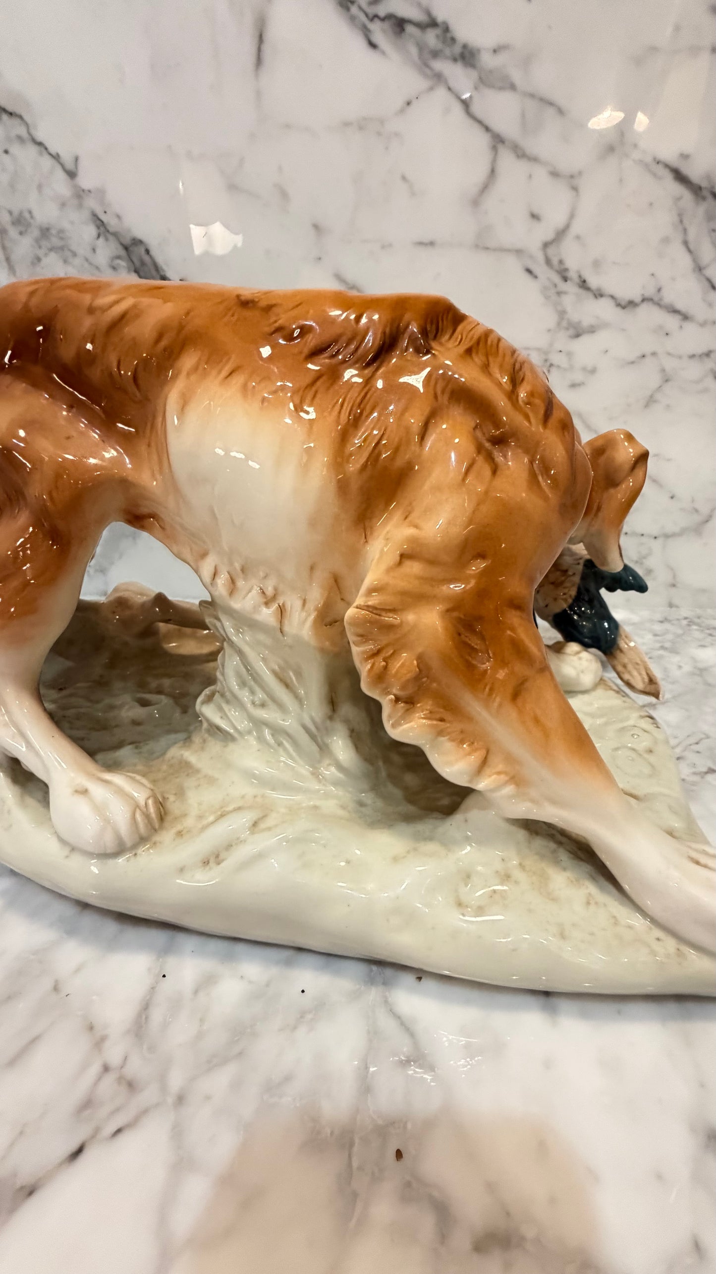 Very Large Royal Dux Bohemia Retriever with Pheasant Figurine