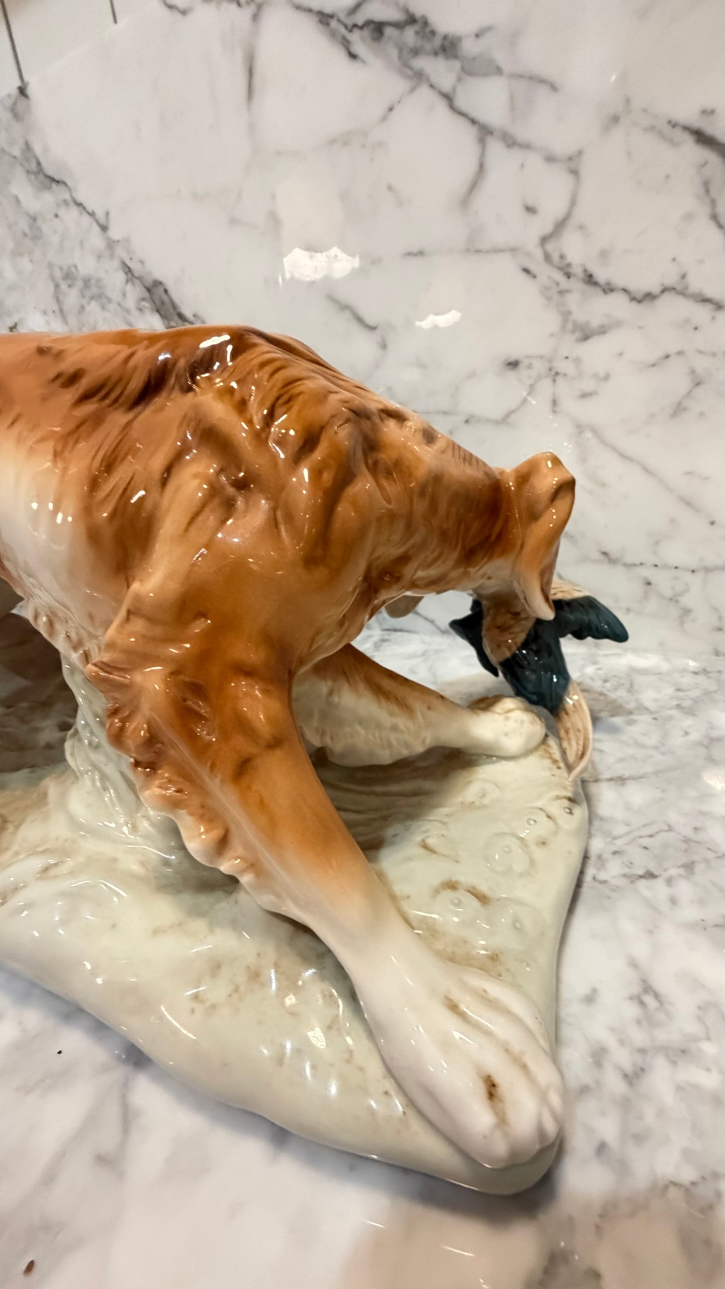 Very Large Royal Dux Bohemia Retriever with Pheasant Figurine