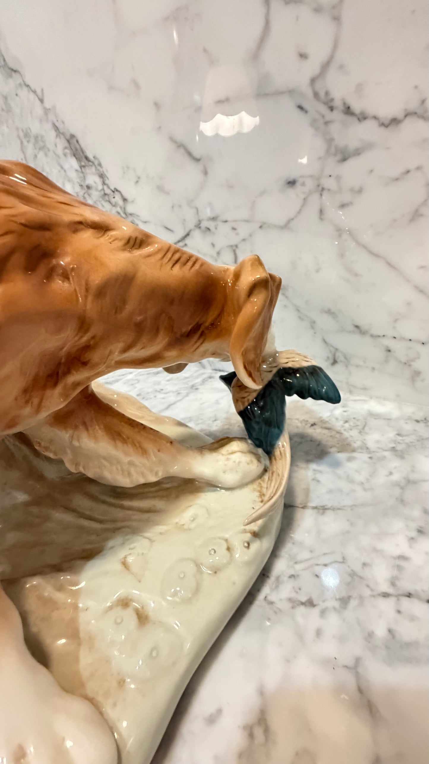 Very Large Royal Dux Bohemia Retriever with Pheasant Figurine