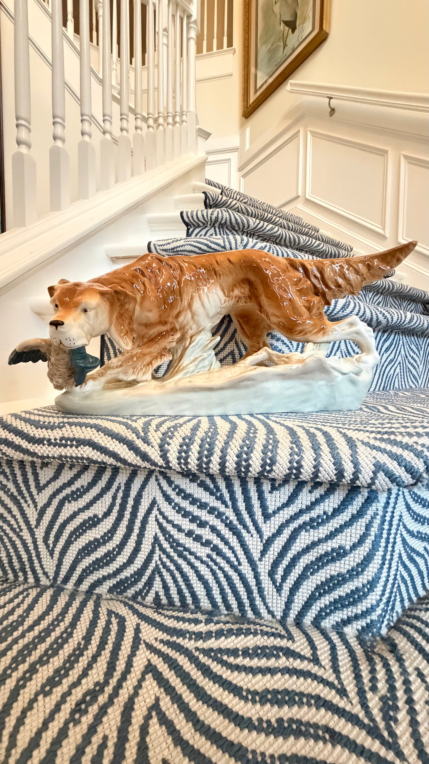 Very Large Royal Dux Bohemia Retriever with Pheasant Figurine