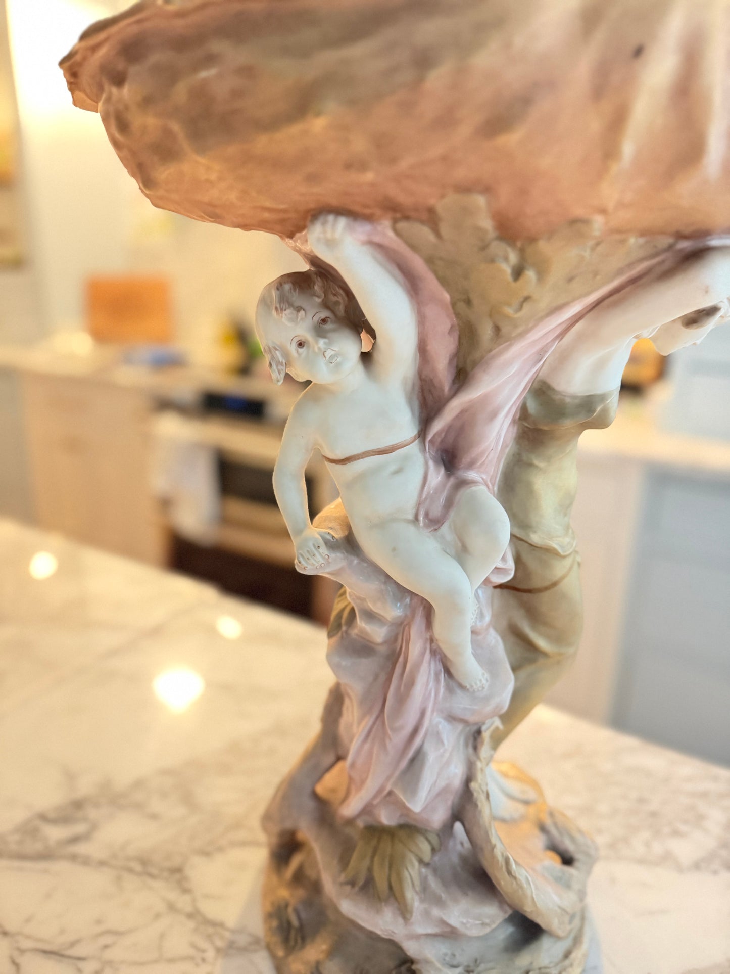 Vintage Royal Dux Art Nouveau Revival Nymph & Putti Shell Centerpiece, Model 10388