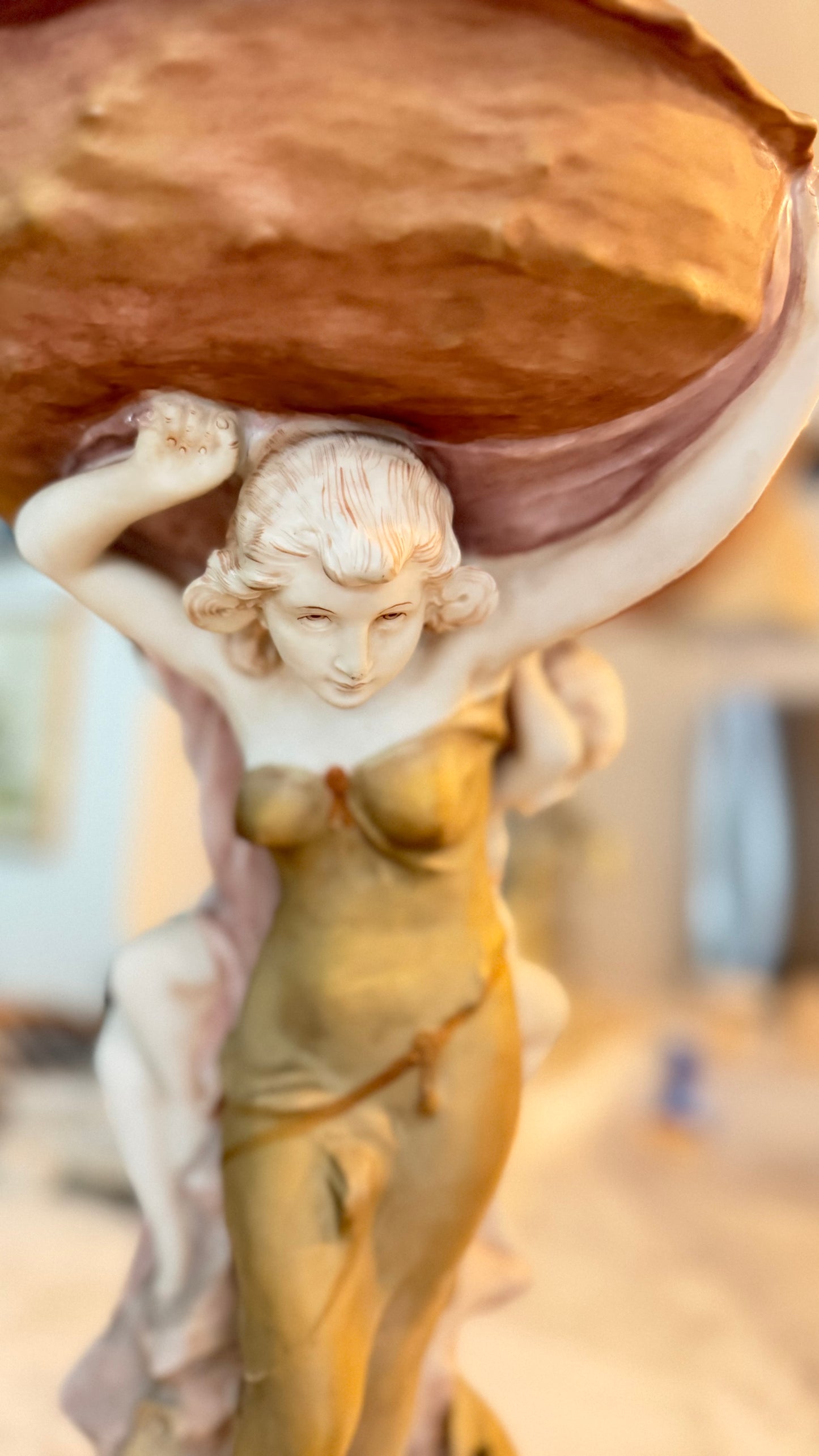 Vintage Royal Dux Art Nouveau Revival Nymph & Putti Shell Centerpiece, Model 10388