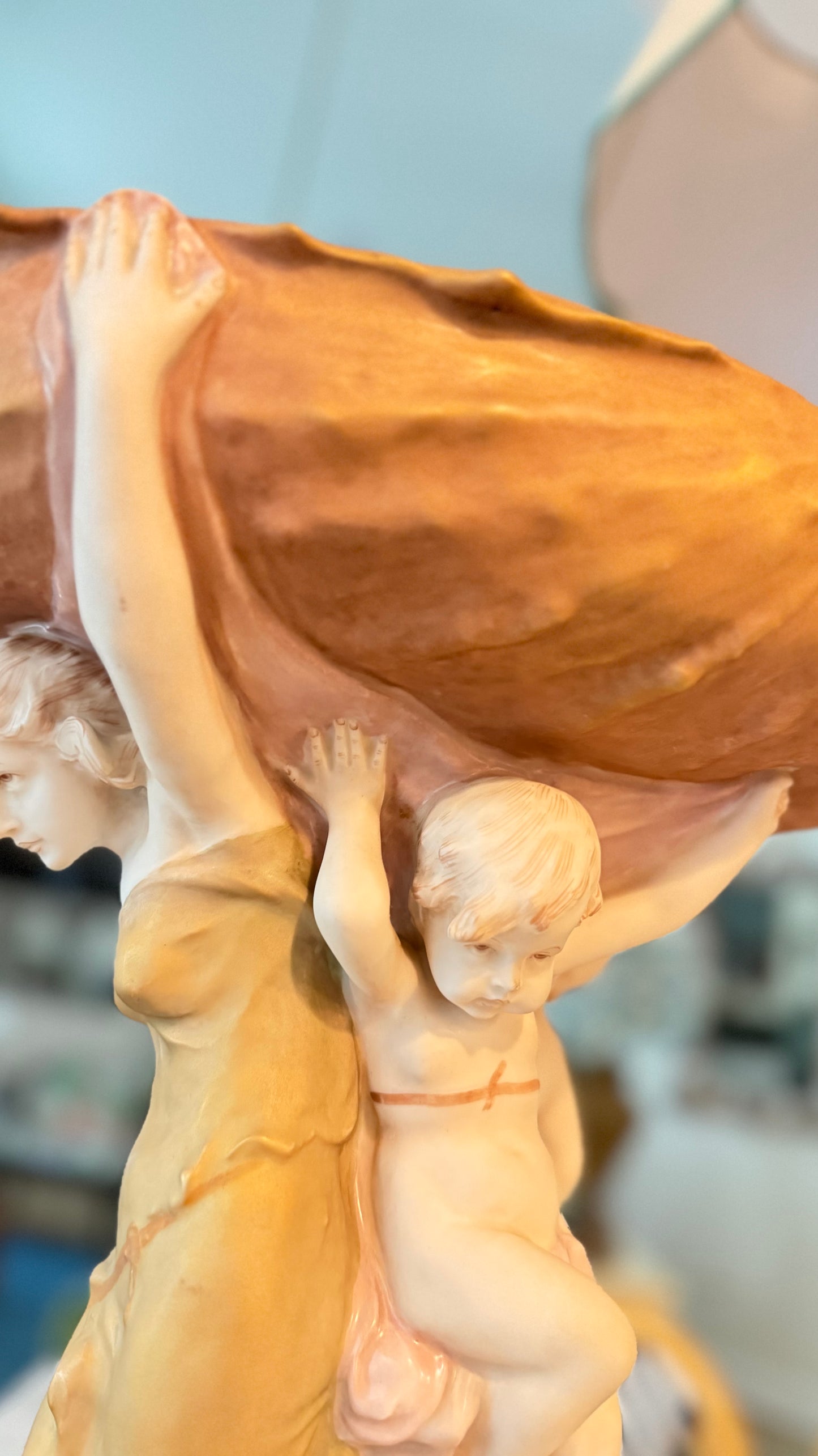 Vintage Royal Dux Art Nouveau Revival Nymph & Putti Shell Centerpiece, Model 10388