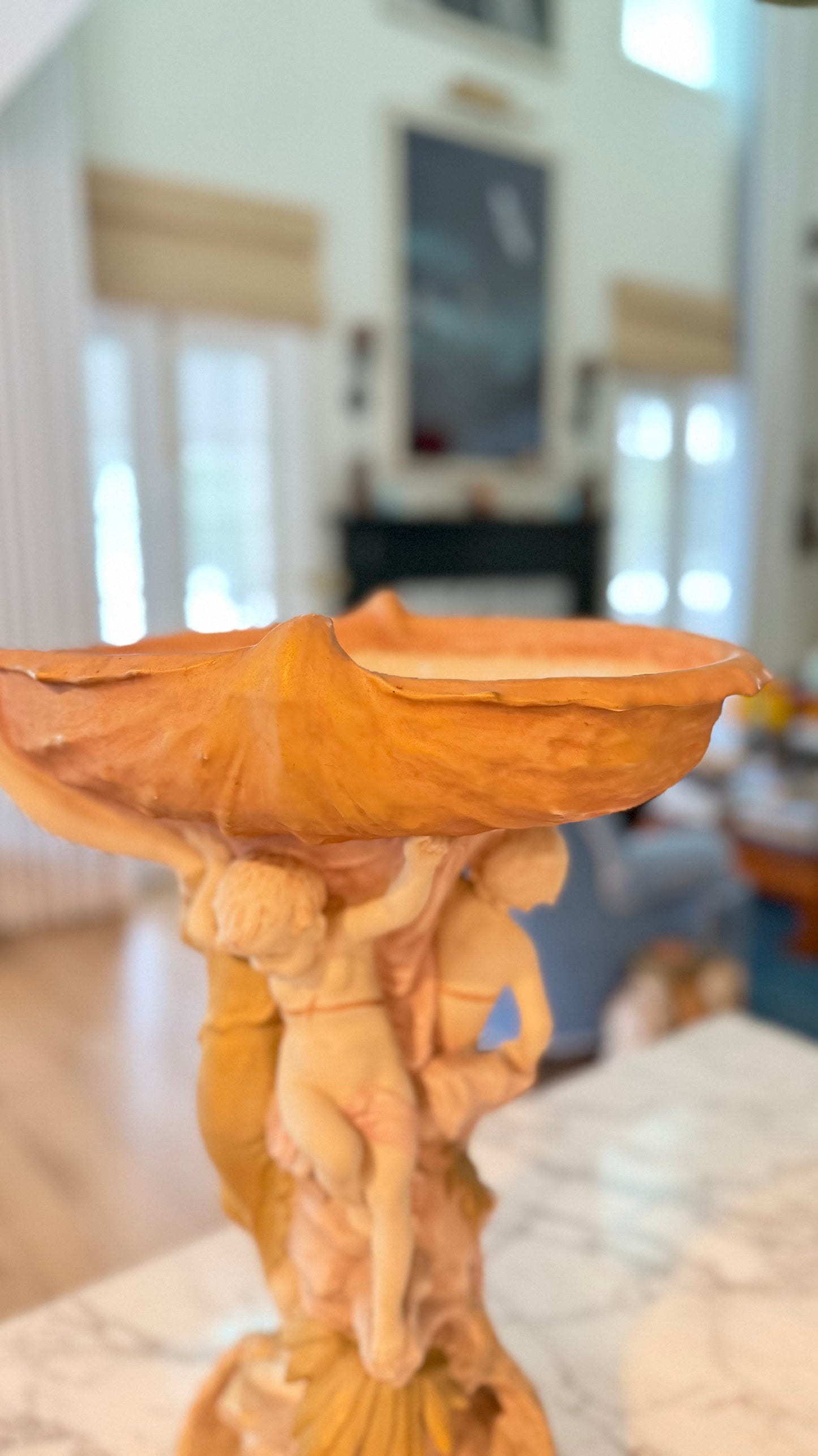 Vintage Royal Dux Art Nouveau Revival Nymph & Putti Shell Centerpiece, Model 10388