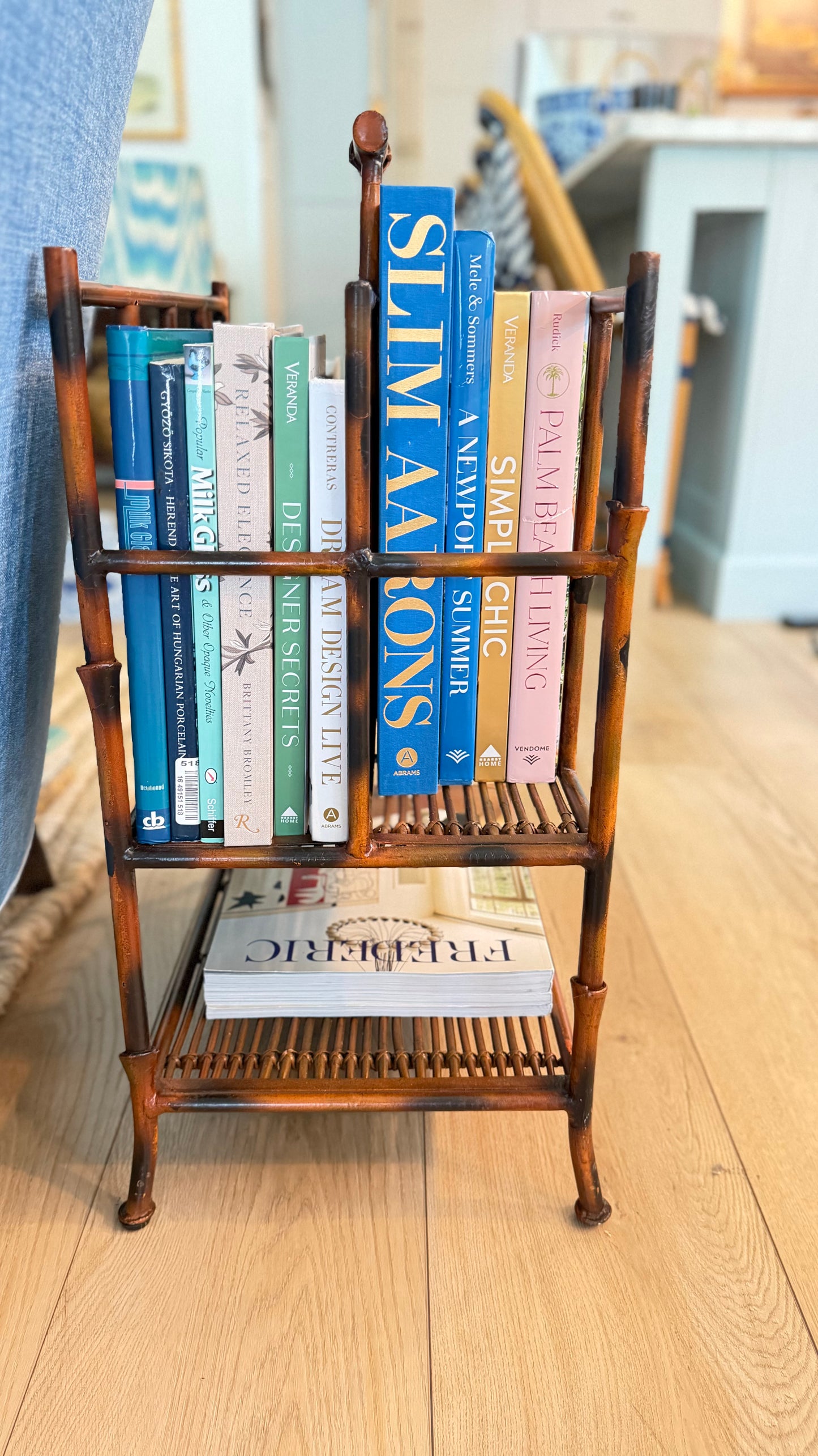 Vintage Faux Bamboo Magazine and Book Rack with Lower Shelf