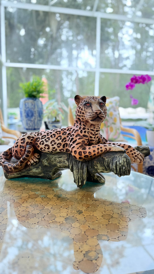 Vintage Hollywood Regency Lounging Leopard Sculpture