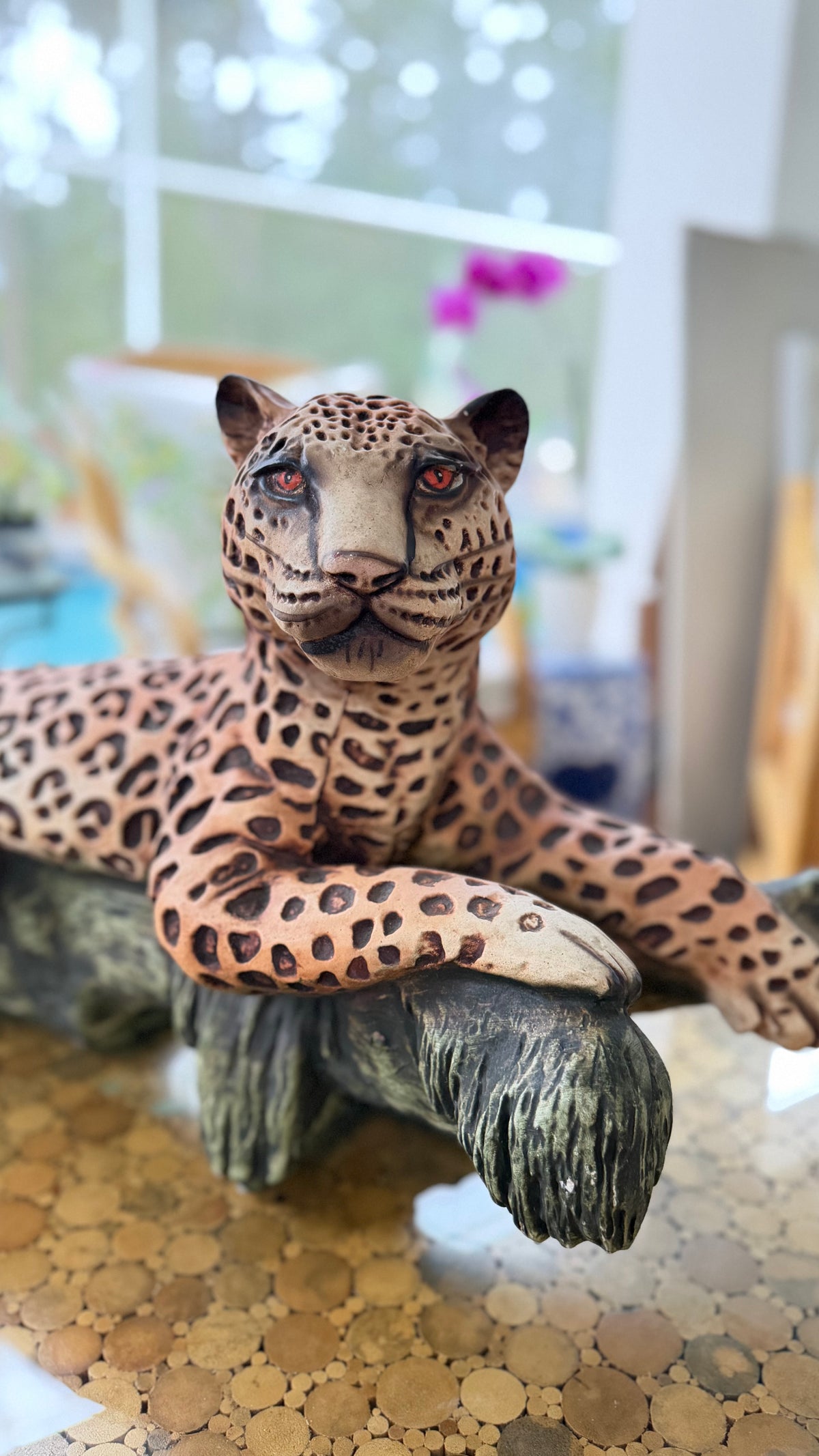 Vintage Hollywood Regency Lounging Leopard Sculpture