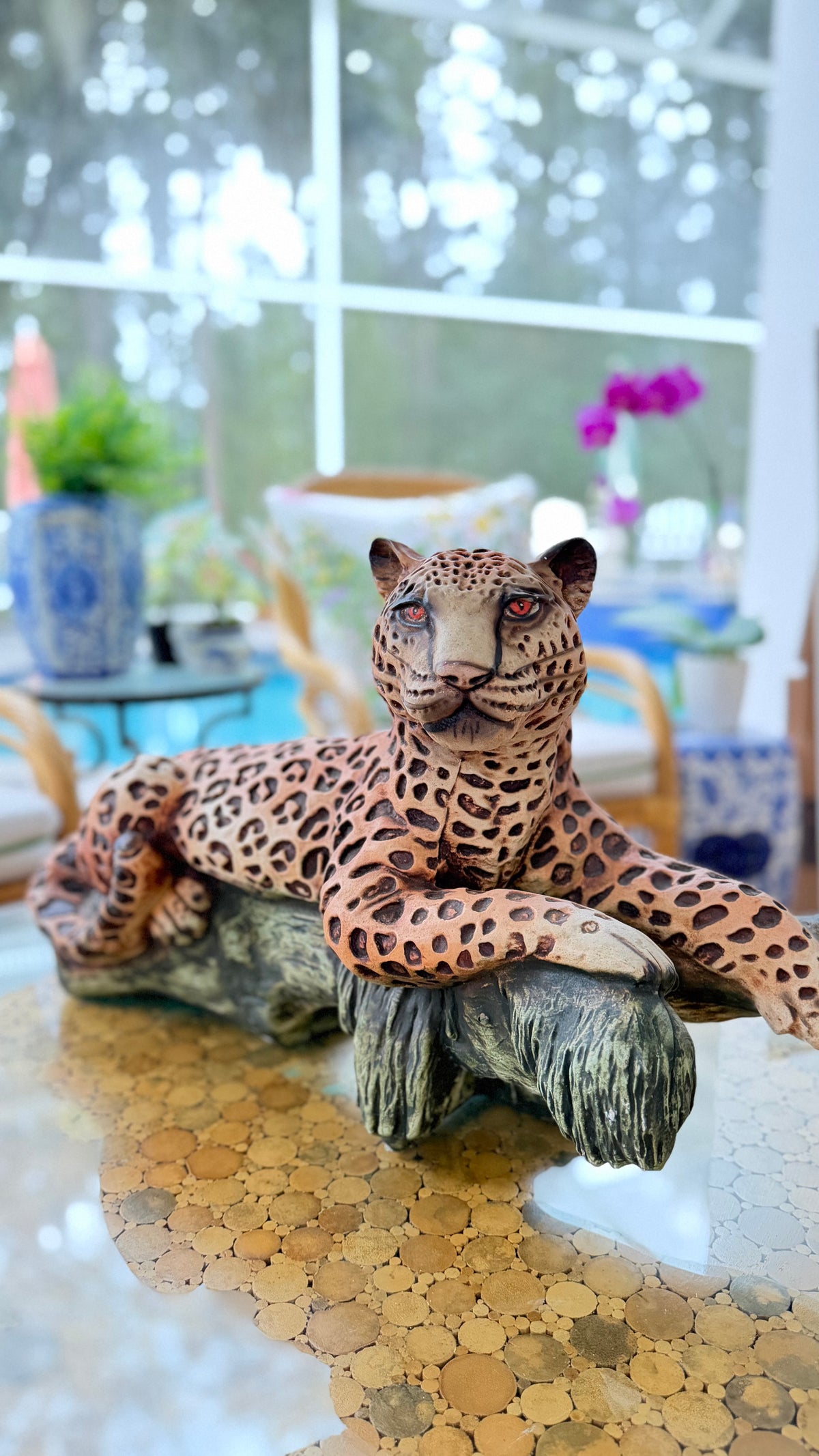 Vintage Hollywood Regency Lounging Leopard Sculpture