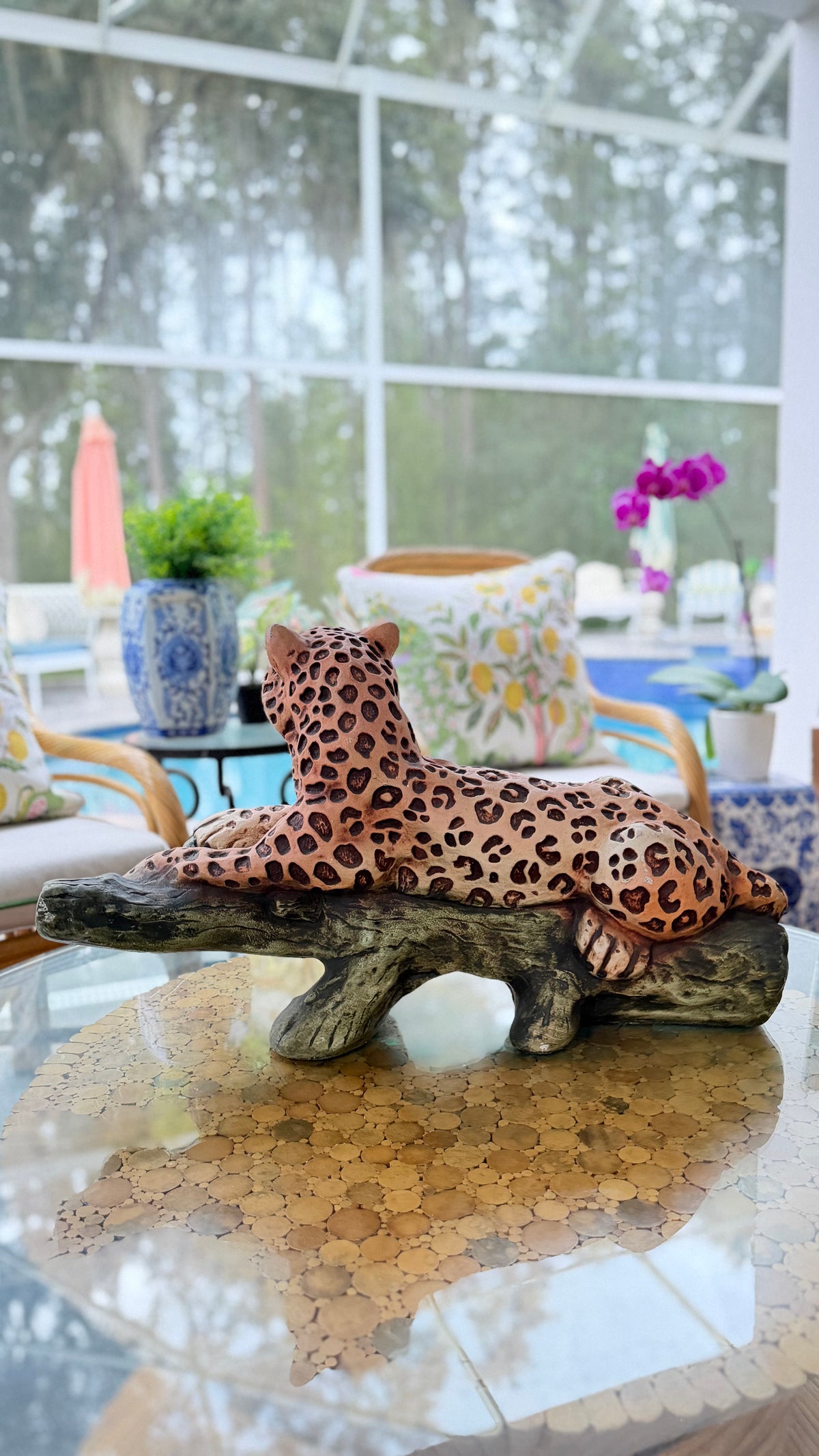 Vintage Hollywood Regency Lounging Leopard Sculpture