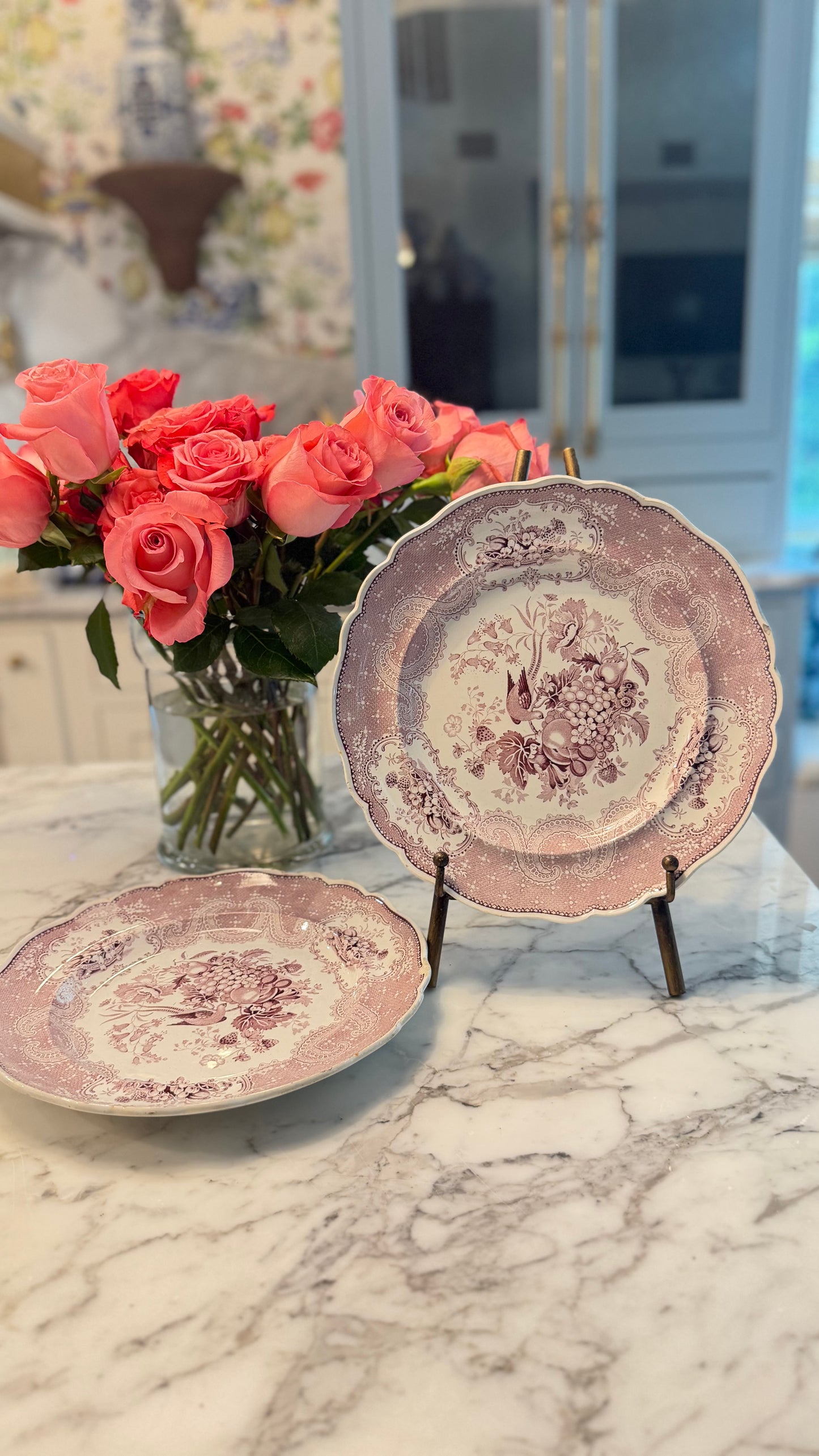 Pair of Antique c.1840–1850 Don Pottery “Persian” Mulberry Transferware Dinner Plates