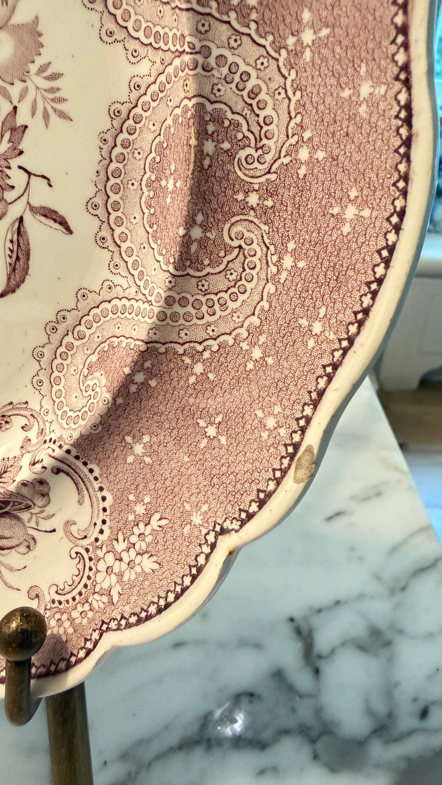 Pair of Antique c.1840–1850 Don Pottery “Persian” Mulberry Transferware Dinner Plates