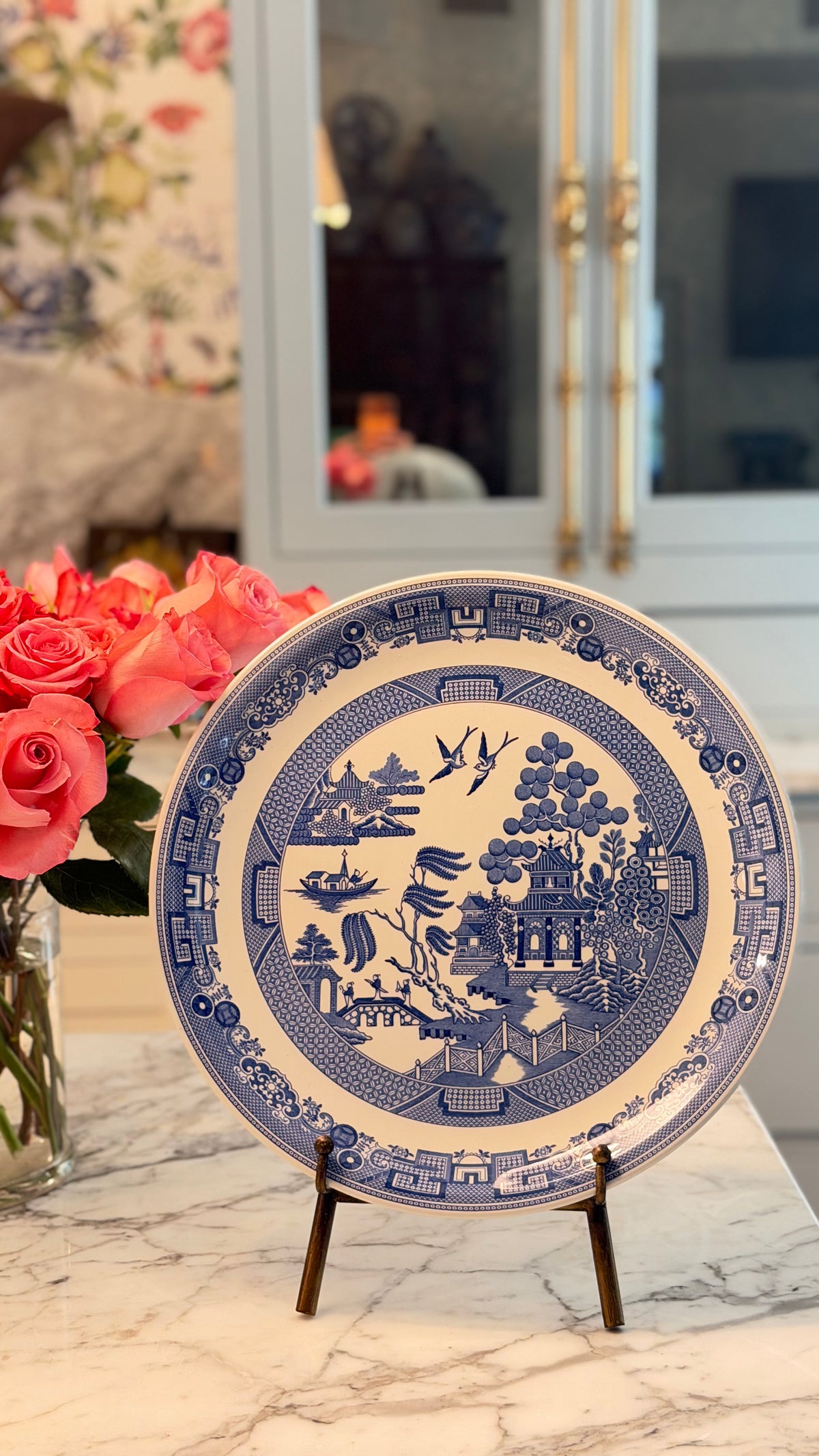 Vintage Spode Blue Room Willow 11½-Inch Shallow Serving Bowl — Made in England